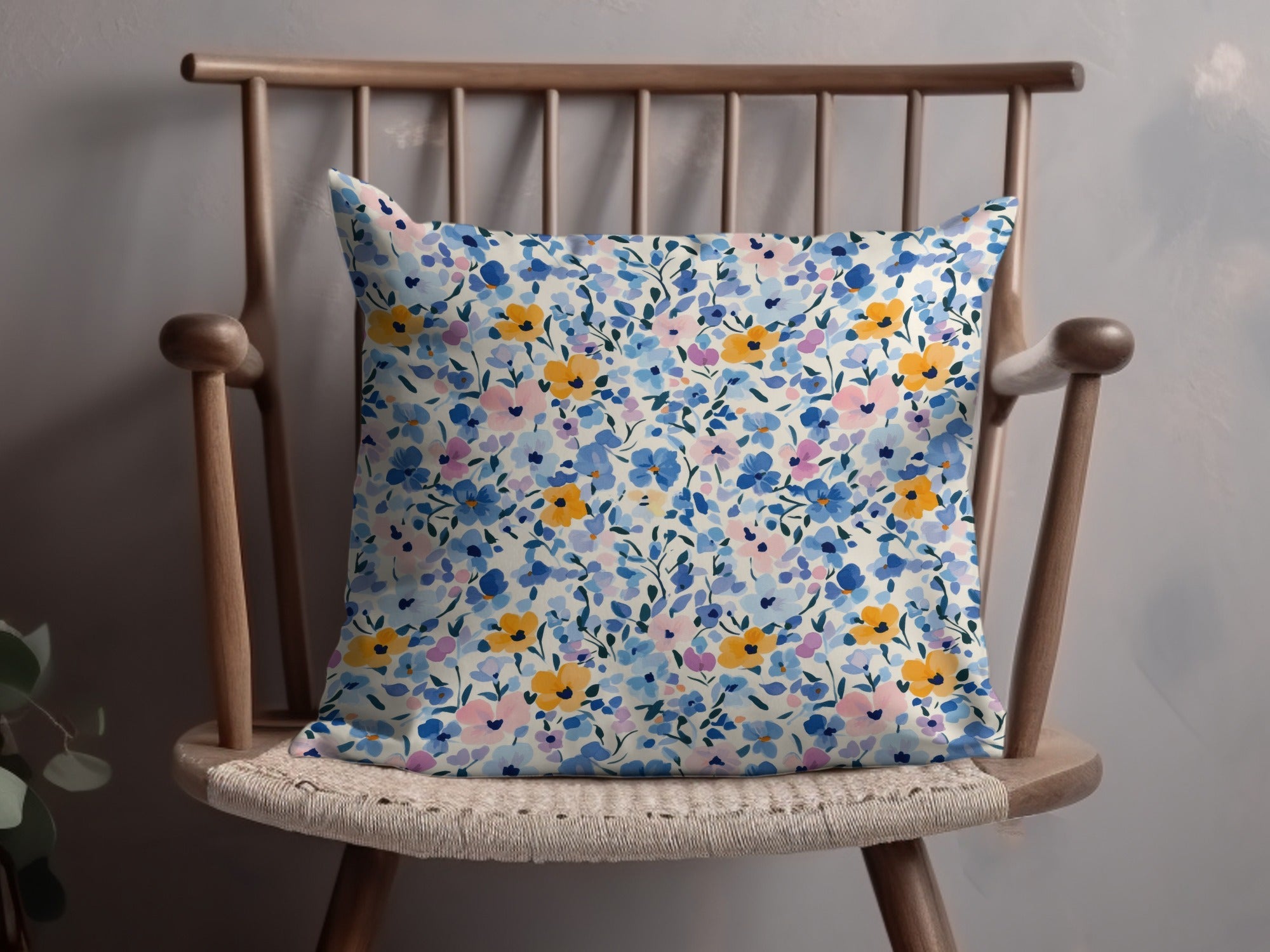 Ditsy Floral Pattern Digital Paper, Watercolor Flower Seamless Design, Blue and Gold Flower Pattern, Printable Fabric, Digital Scrapbook Paper - Moore and Mountain