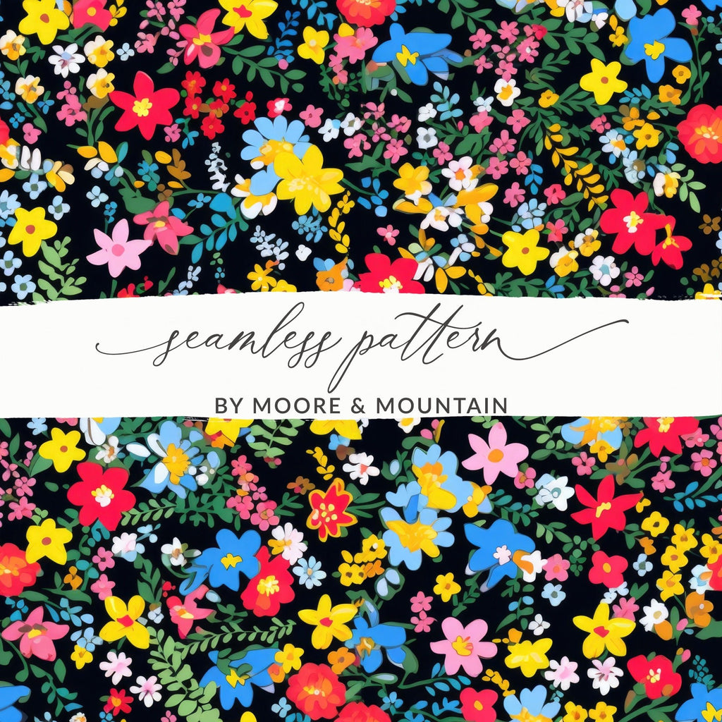Ditsy Floral Seamless Pattern Colorful Flower Design, Fabric Print, Scrapbook Paper, Digital Download - Moore and Mountain
