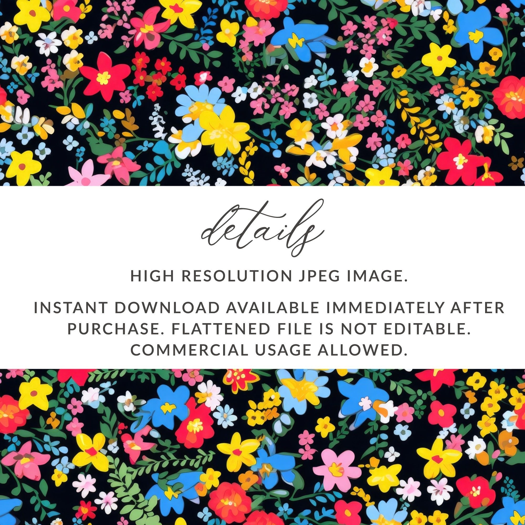 Ditsy Floral Seamless Pattern Colorful Flower Design, Fabric Print, Scrapbook Paper, Digital Download - Moore and Mountain