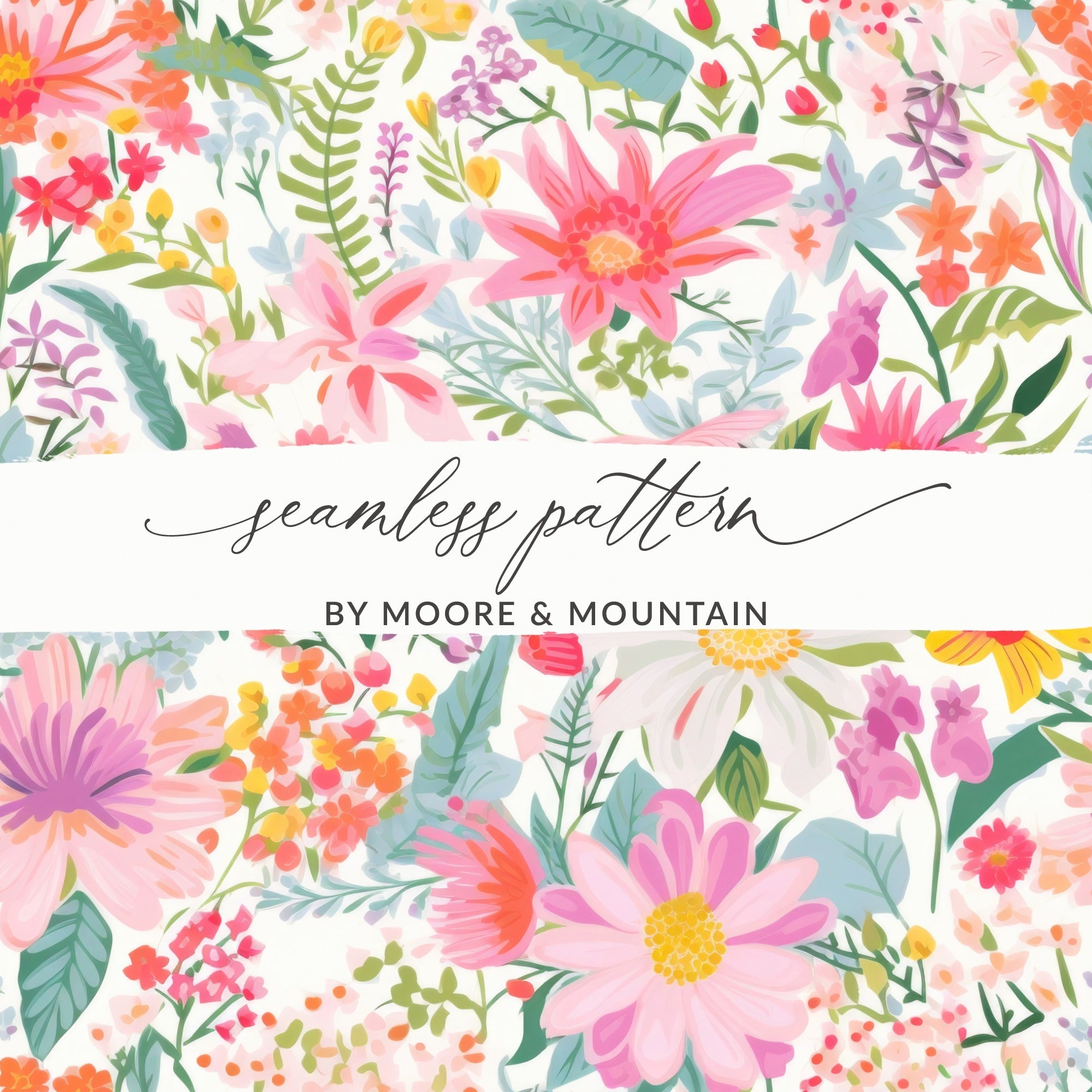 Ditsy Floral Seamless Pattern Digital, Colorful Flowers Repeat Pattern Design, Digital Paper Download, Printable Flower Pattern, 12x12 inch JPEG - Moore and Mountain
