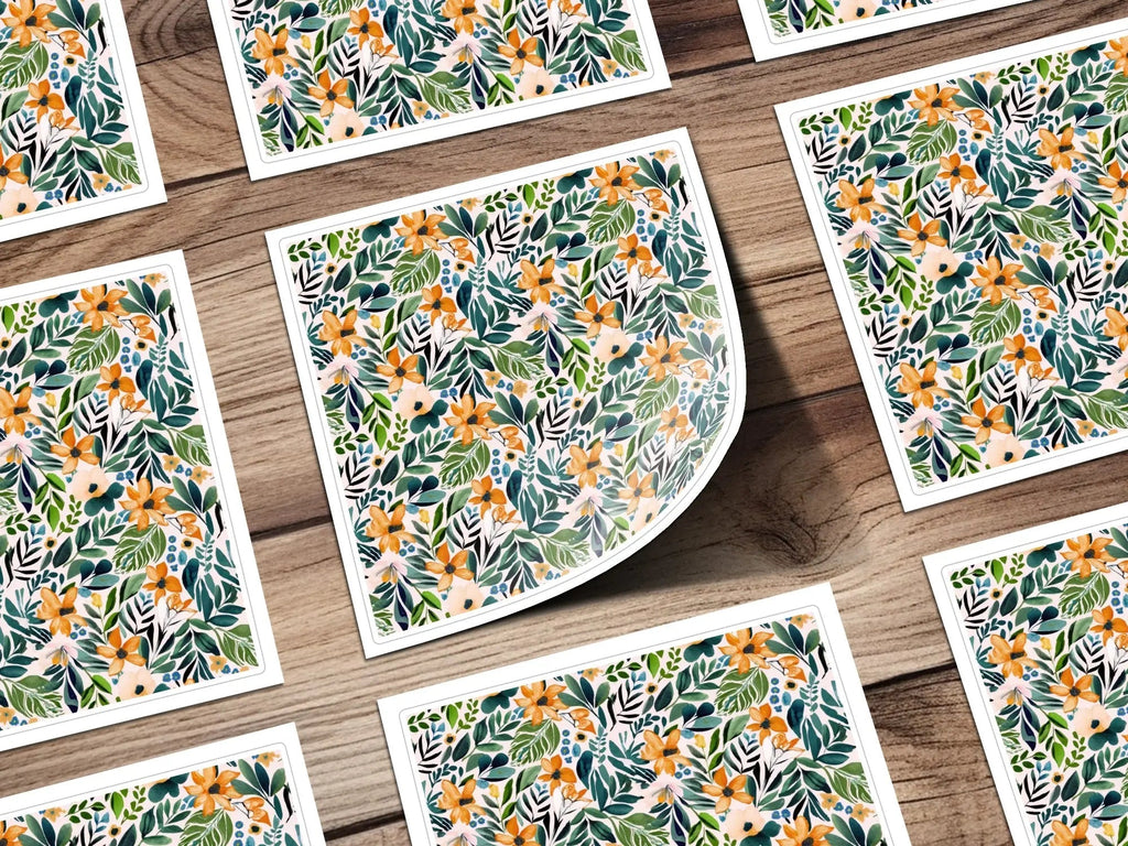 Ditsy Floral Seamless Pattern Digital Paper, Flower Design, Botanical Digital Download, Fabric Design, Scrapbooking Paper, Orange Green Print - Moore and Mountain