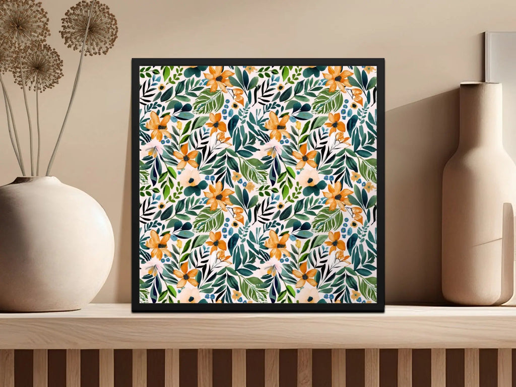 Ditsy Floral Seamless Pattern Digital Paper, Flower Design, Botanical Digital Download, Fabric Design, Scrapbooking Paper, Orange Green Print - Moore and Mountain