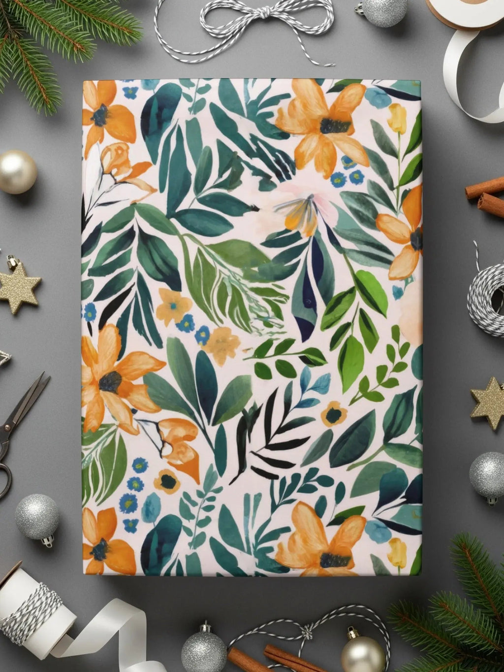 Ditsy Floral Seamless Pattern Digital Paper, Flower Design, Botanical Digital Download, Fabric Design, Scrapbooking Paper, Orange Green Print - Moore and Mountain