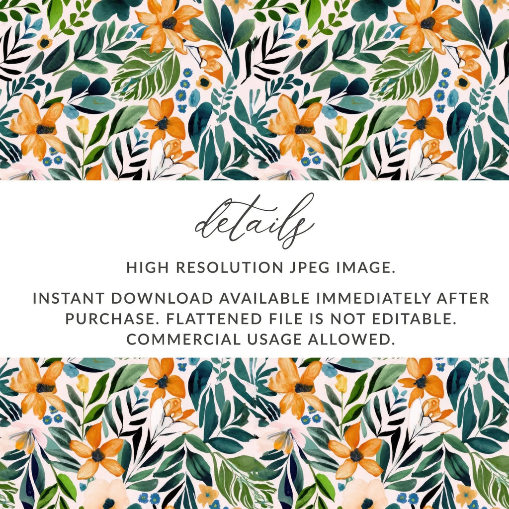 Ditsy Floral Seamless Pattern Digital Paper, Flower Design, Botanical Digital Download, Fabric Design, Scrapbooking Paper, Orange Green Print - Moore and Mountain