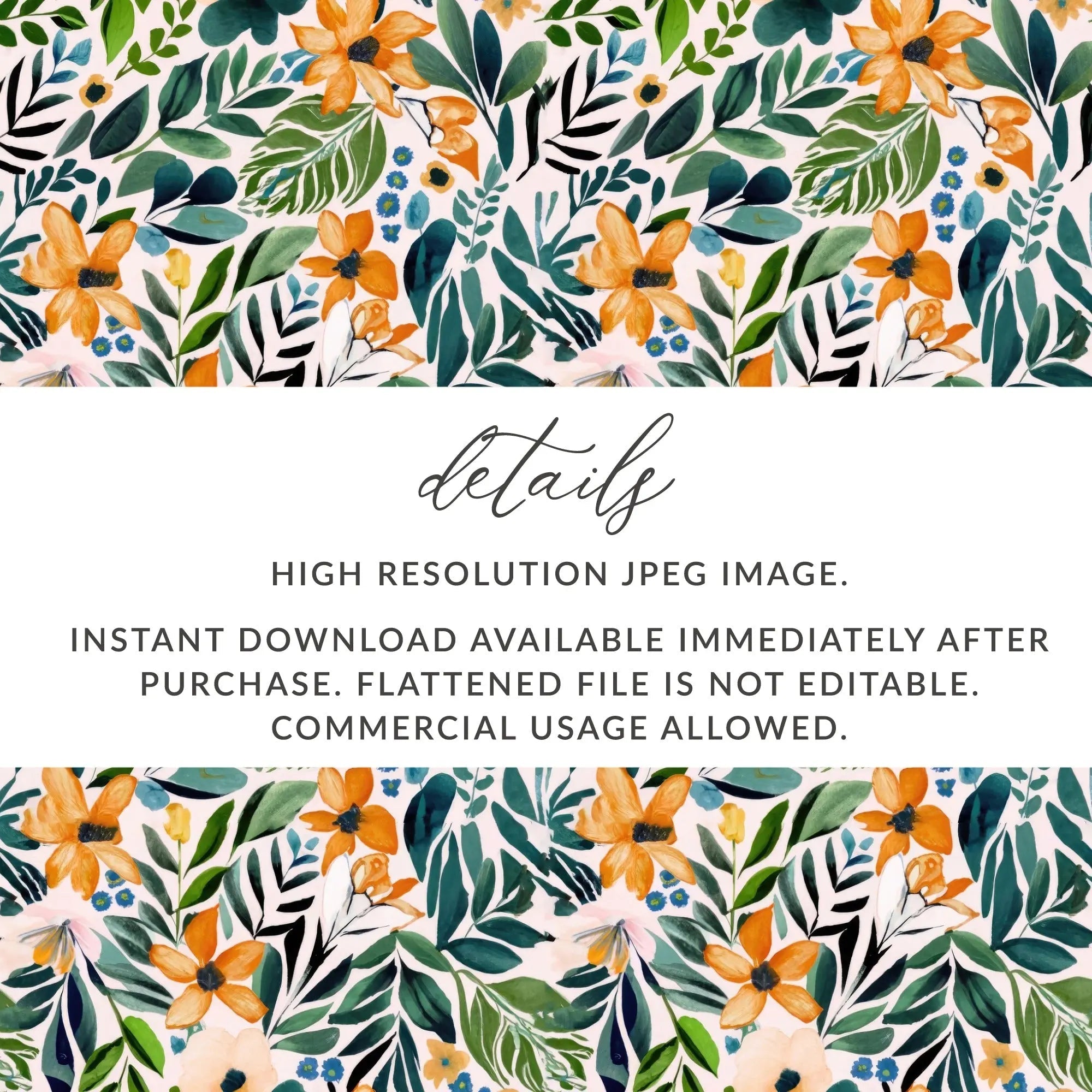 Ditsy Floral Seamless Pattern Digital Paper, Flower Design, Botanical Digital Download, Fabric Design, Scrapbooking Paper, Orange Green Print - Moore and Mountain