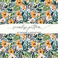 Ditsy Floral Seamless Pattern Digital Paper, Flower Design, Botanical Digital Download, Fabric Design, Scrapbooking Paper, Orange Green Print - Moore and Mountain