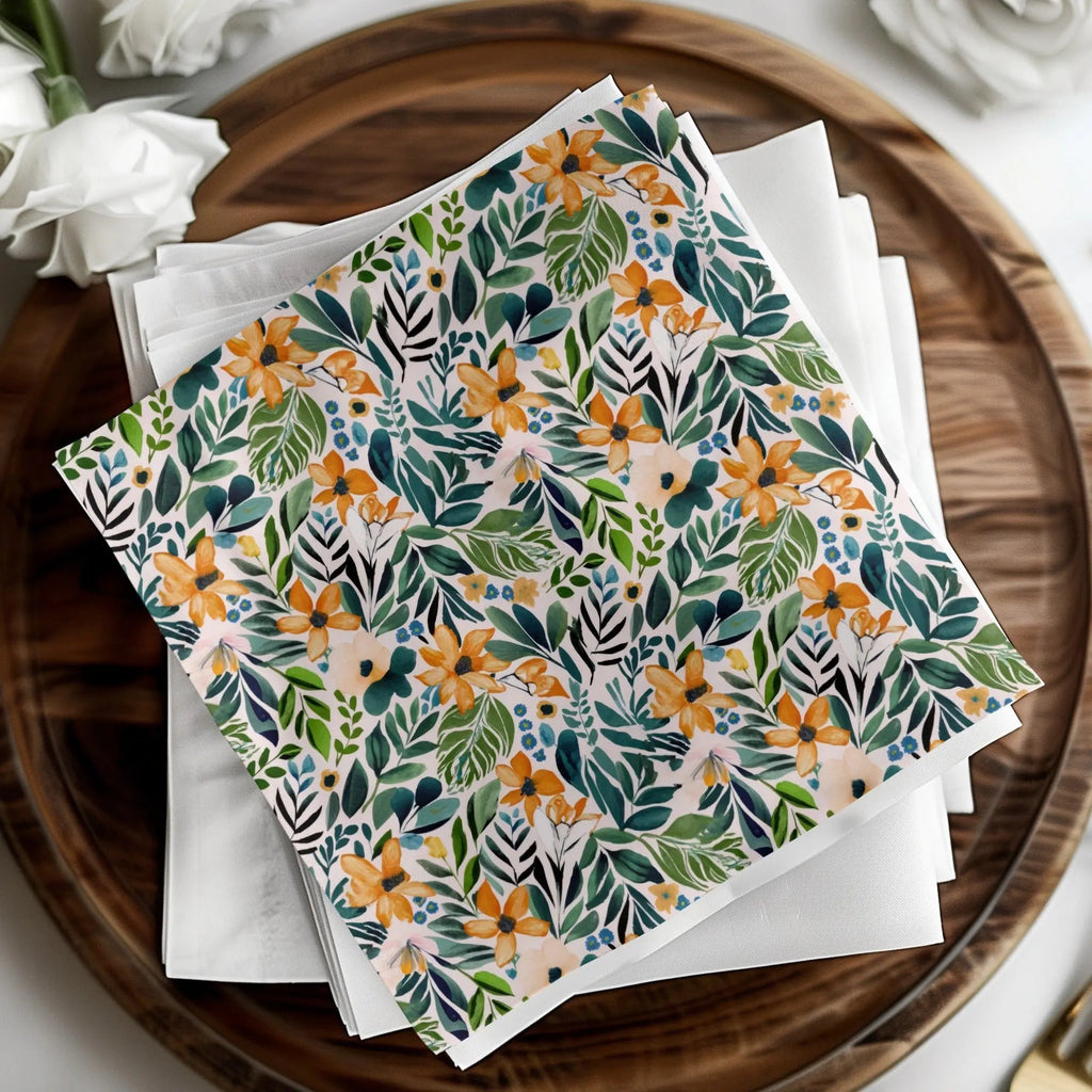 Ditsy Floral Seamless Pattern Digital Paper, Flower Design, Botanical Digital Download, Fabric Design, Scrapbooking Paper, Orange Green Print - Moore and Mountain