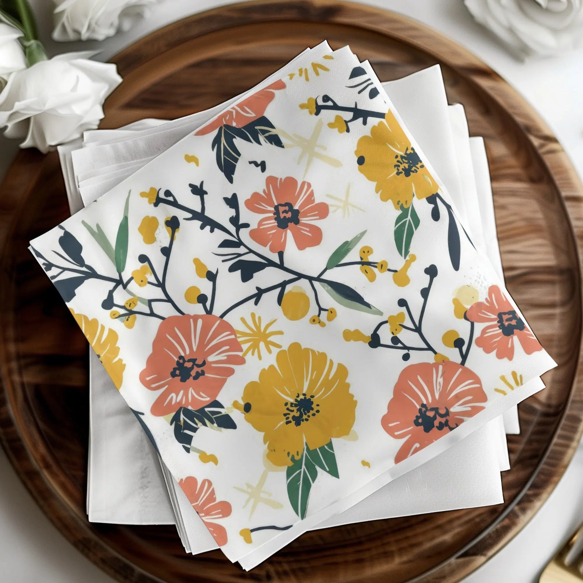 Ditsy Floral Seamless Pattern Digital Paper, Orange Yellow Flowers, Botanical Print, Fabric Design, Scrapbooking, Digital Download - Moore and Mountain