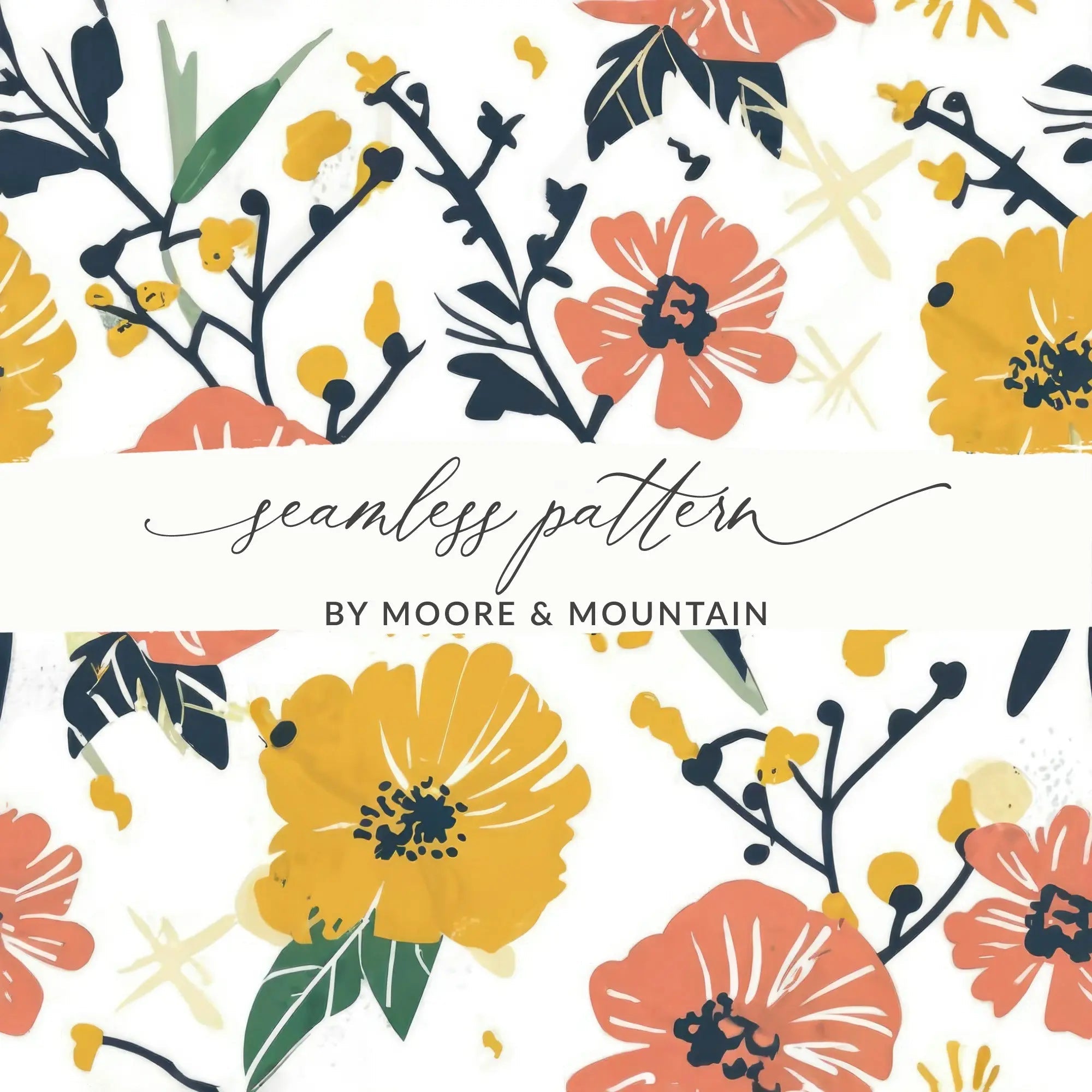 Ditsy Floral Seamless Pattern Digital Paper, Orange Yellow Flowers, Botanical Print, Fabric Design, Scrapbooking, Digital Download - Moore and Mountain