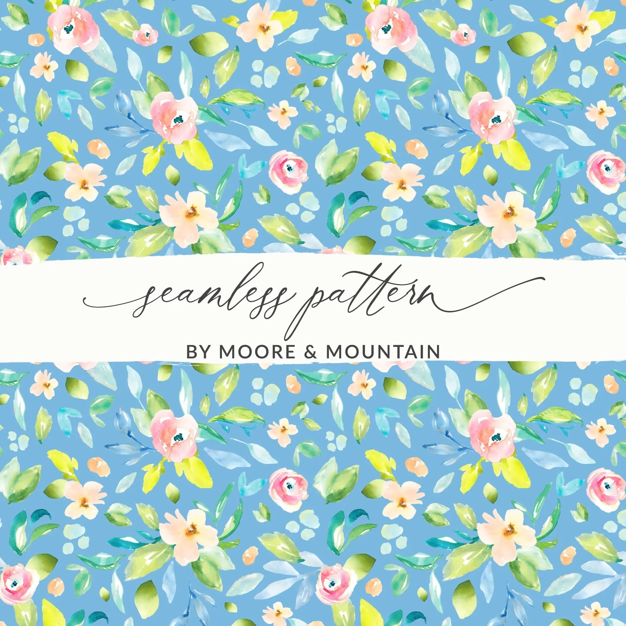 Ditsy Floral Seamless Pattern, Digital Watercolor Flowers, Blue Digital Paper, Fabric Design, Printable Background, Digital Download - Moore and Mountain
