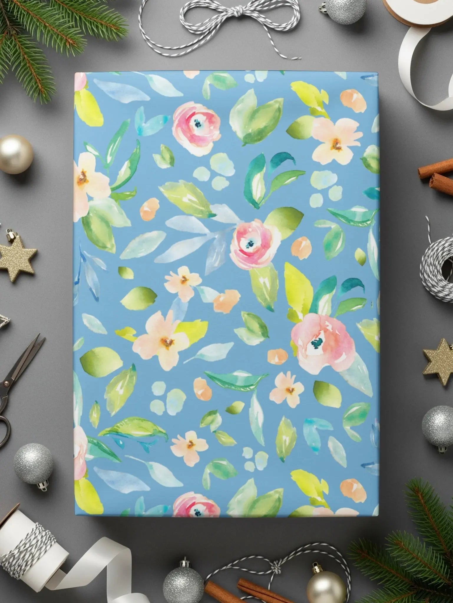 Ditsy Floral Seamless Pattern, Digital Watercolor Flowers, Blue Digital Paper, Fabric Design, Printable Background, Digital Download - Moore and Mountain