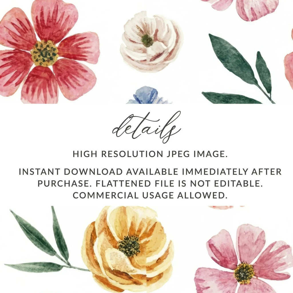 Ditsy Floral Watercolor Flower Digital Paper, Floral Seamless Pattern JPEG, Botanical Print Fabric Design, Flower Background, Commercial Use, Digital - Moore and Mountain