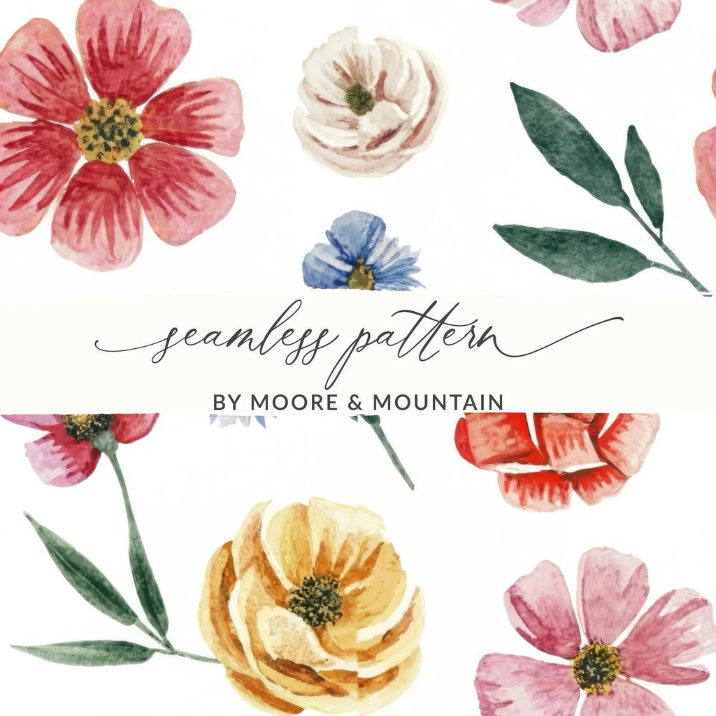 Ditsy Floral Watercolor Flower Digital Paper, Floral Seamless Pattern JPEG, Botanical Print Fabric Design, Flower Background, Commercial Use, Digital - Moore and Mountain
