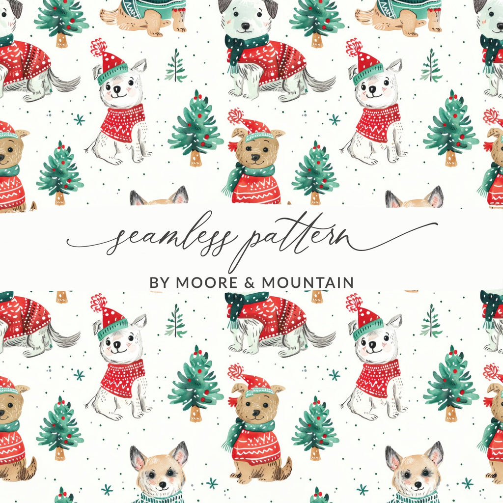 Dog with Christmas Trees Pattern Winter Christmas Digital - Moore and Mountain
