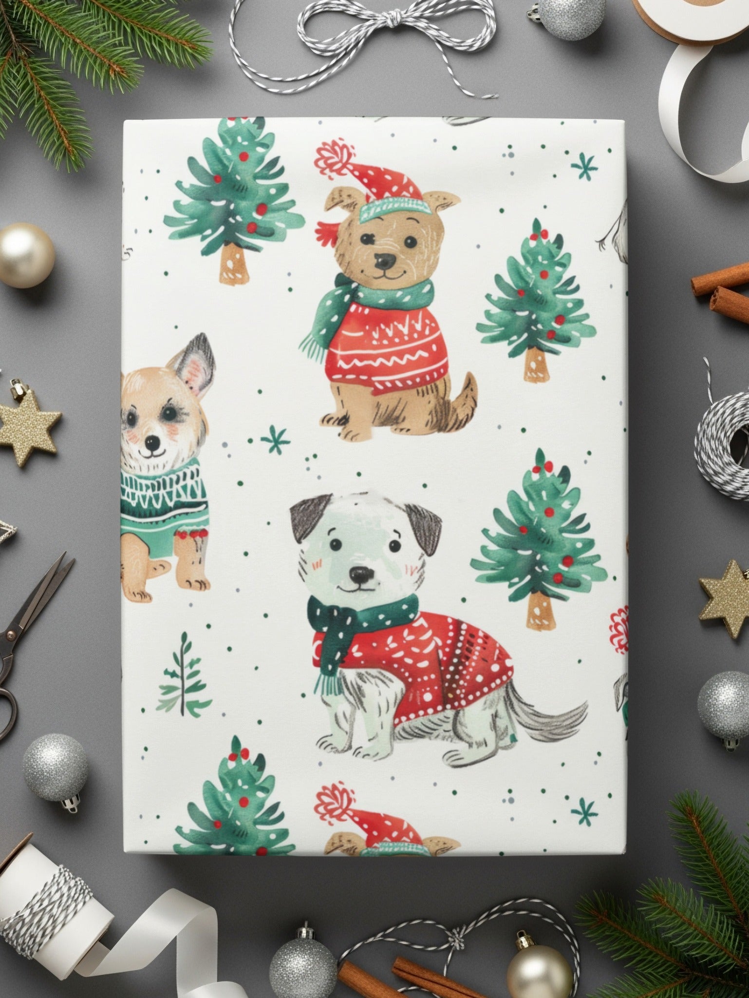 Dog with Christmas Trees Pattern Winter Christmas Digital - Moore and Mountain