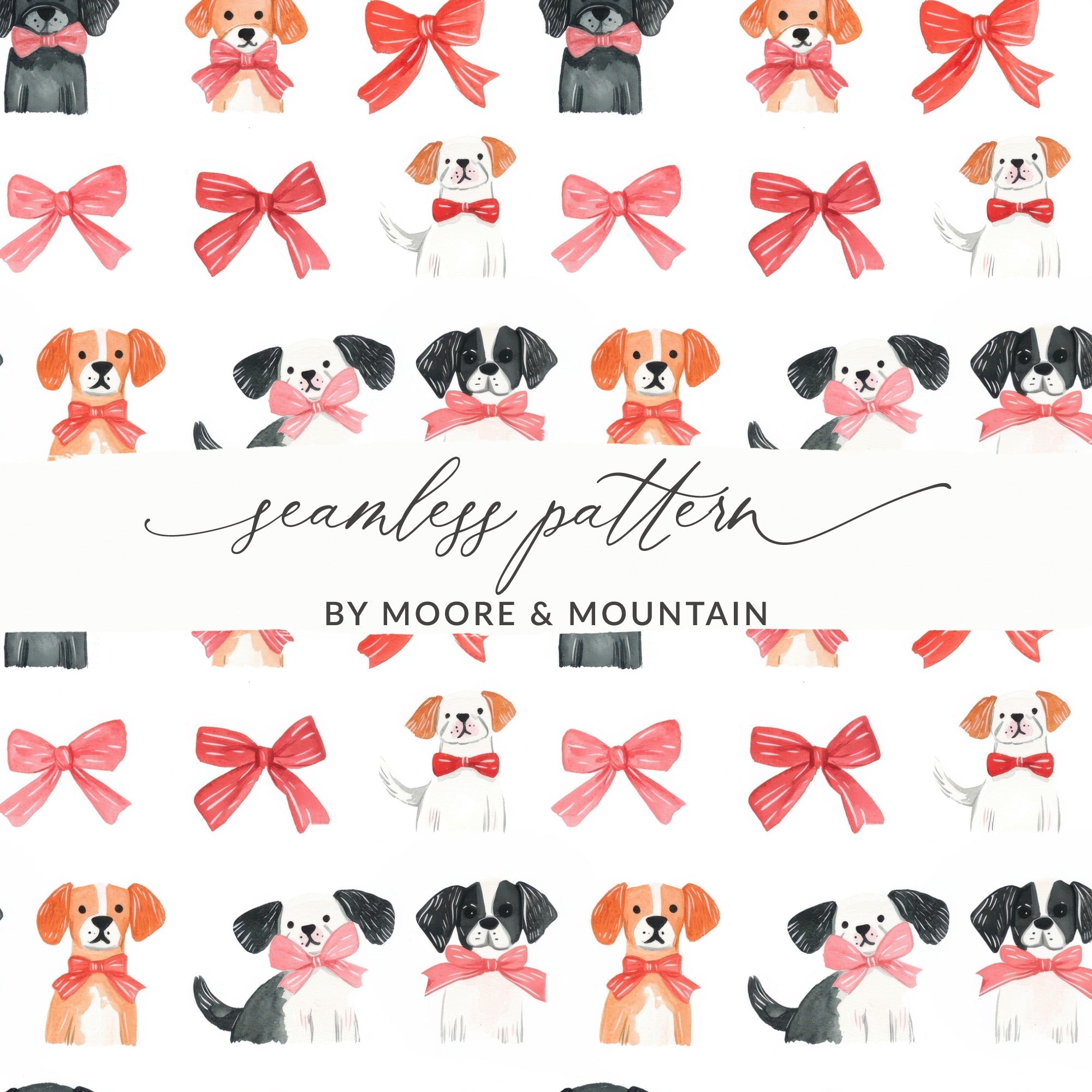 Dogs with Bows Pattern Adorable Puppies with Bow Ties Digital - Moore and Mountain