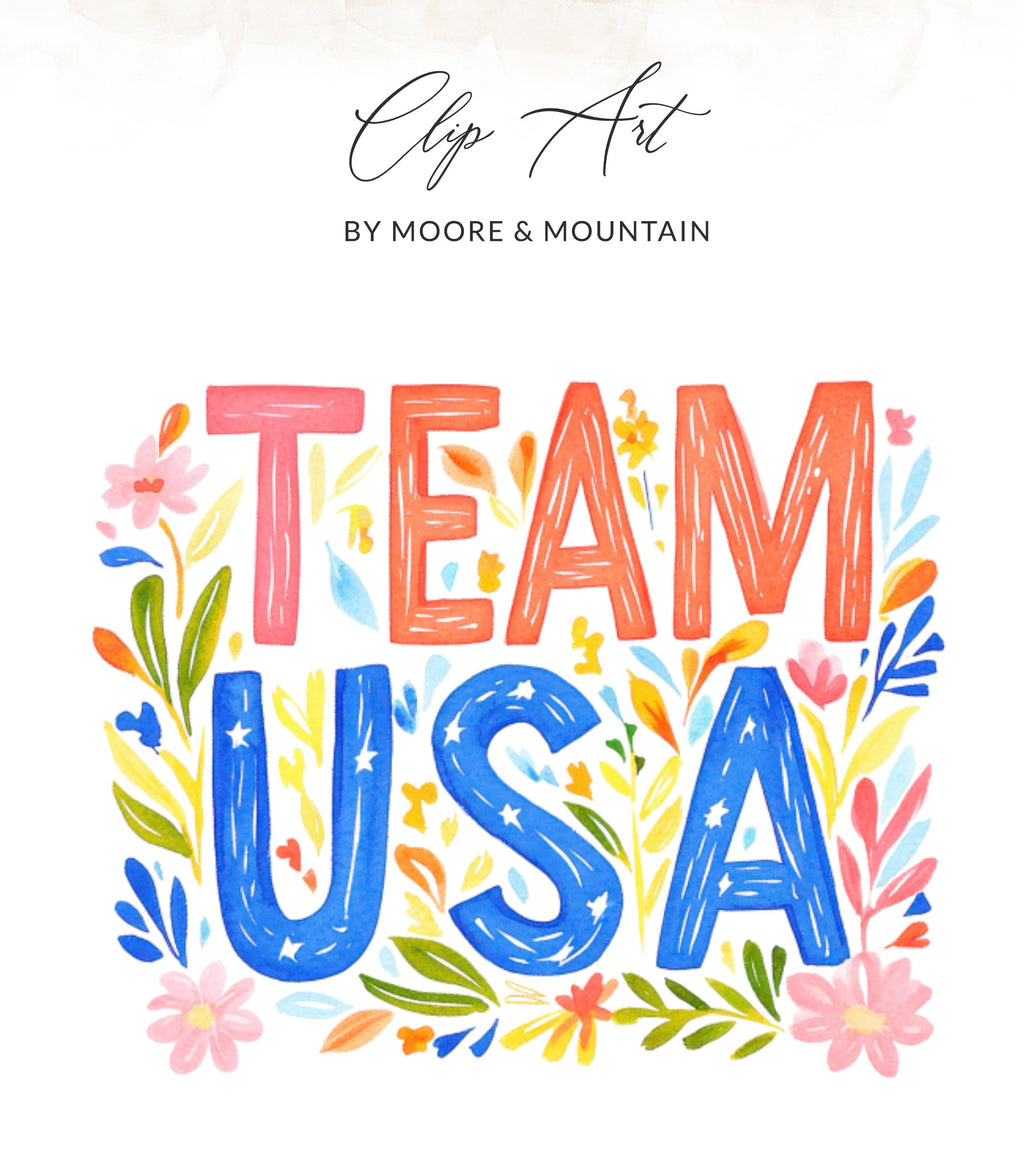 TEAM USA text with floral accents and "Clip Art by Moore & Mountain" at top.