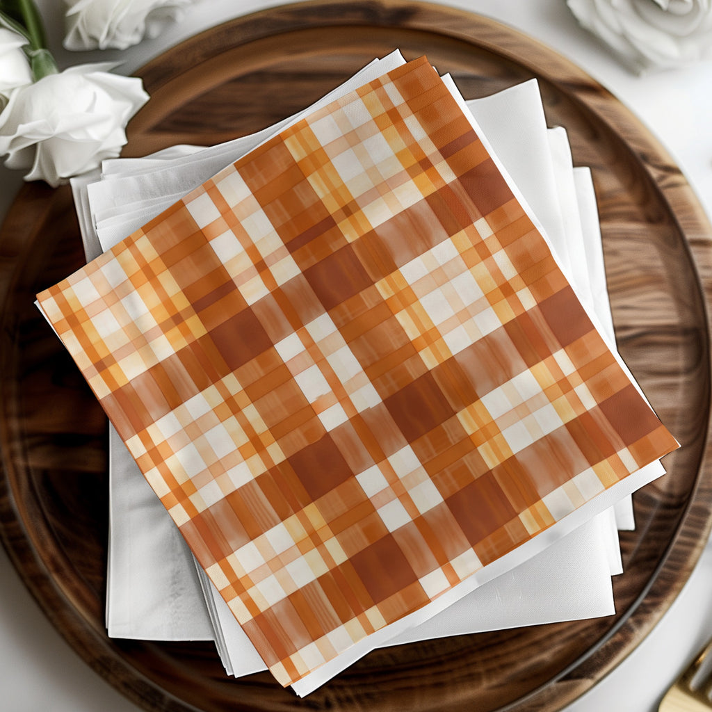 Orange White Checkered Napkins Thanksgiving Party Decor