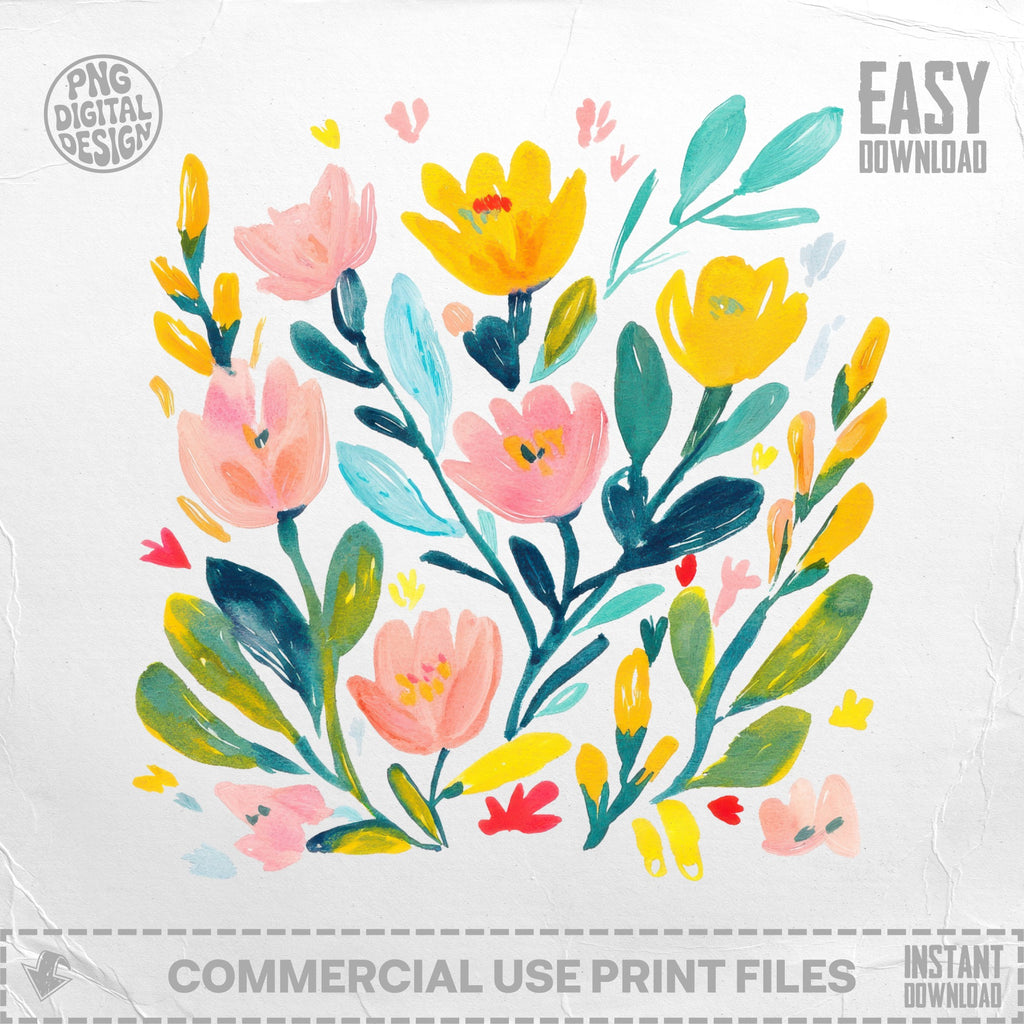 Floral illustration with pink and yellow flowers, leaves, and "Easy Download" text.