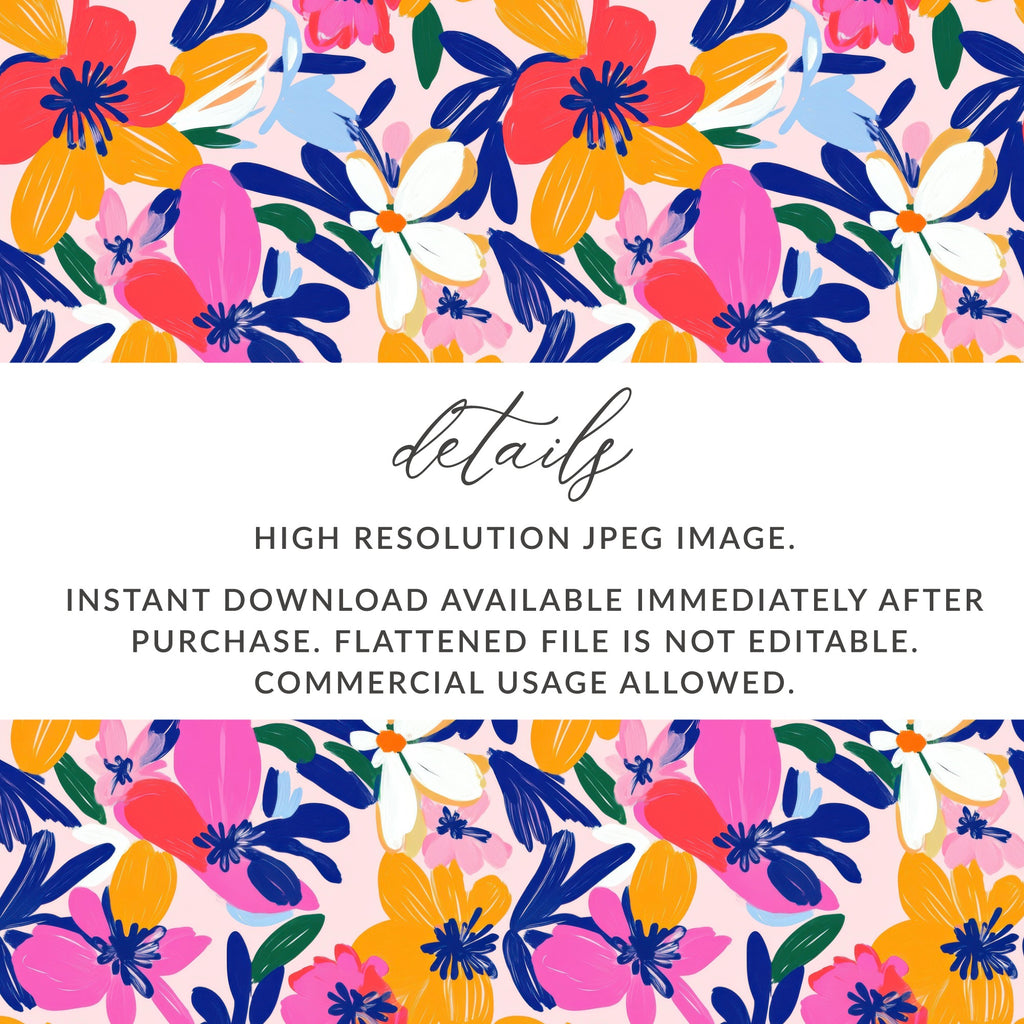 Floral pattern with text about image details and usage.