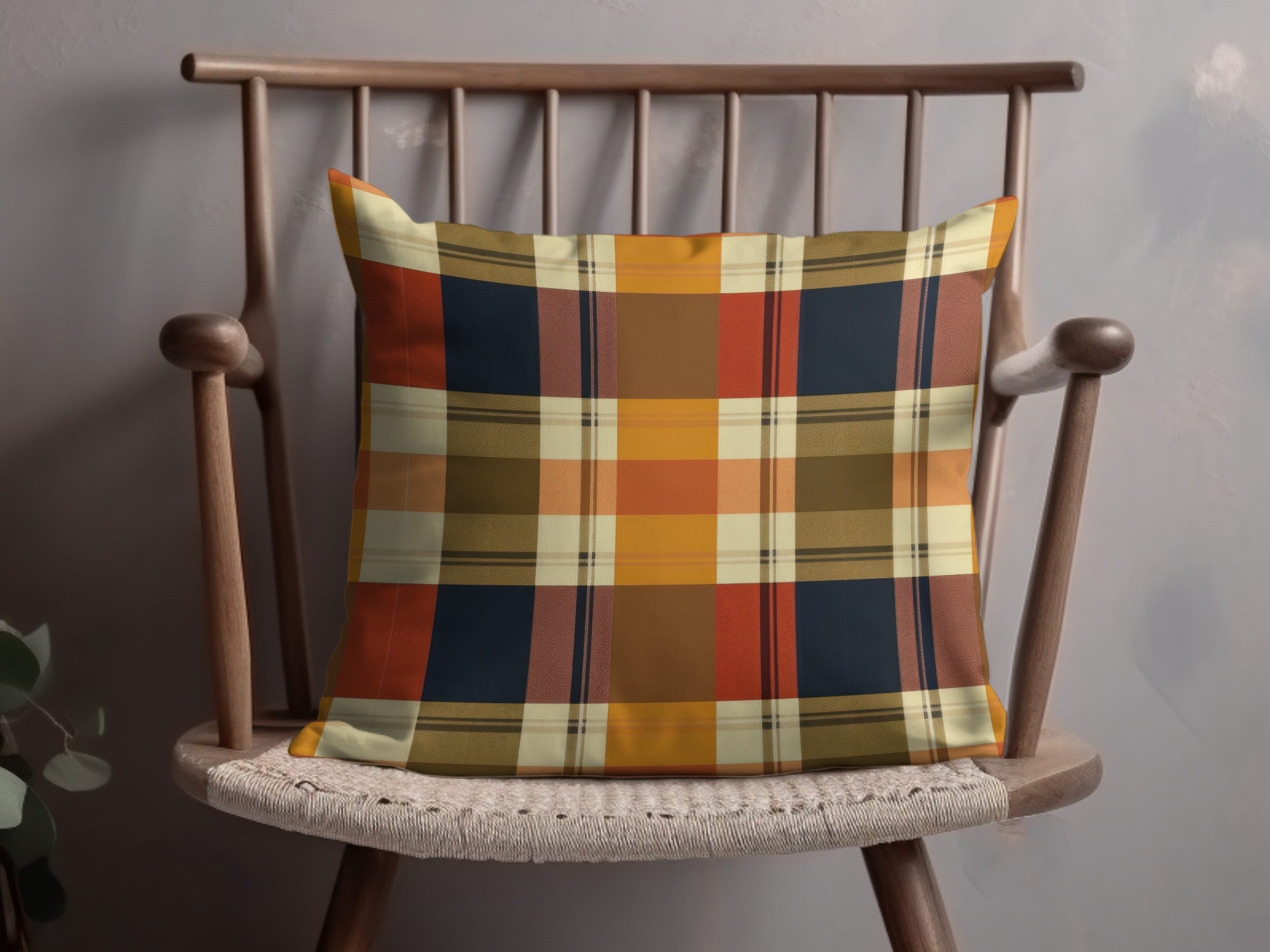 Vibrant Multicolor Plaid Patterned Decorative Pillow