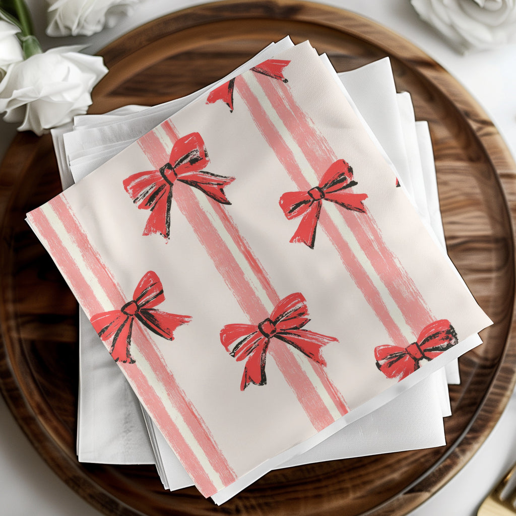 Red and Pink Bow Pattern Napkin for a Stylish Table Decor