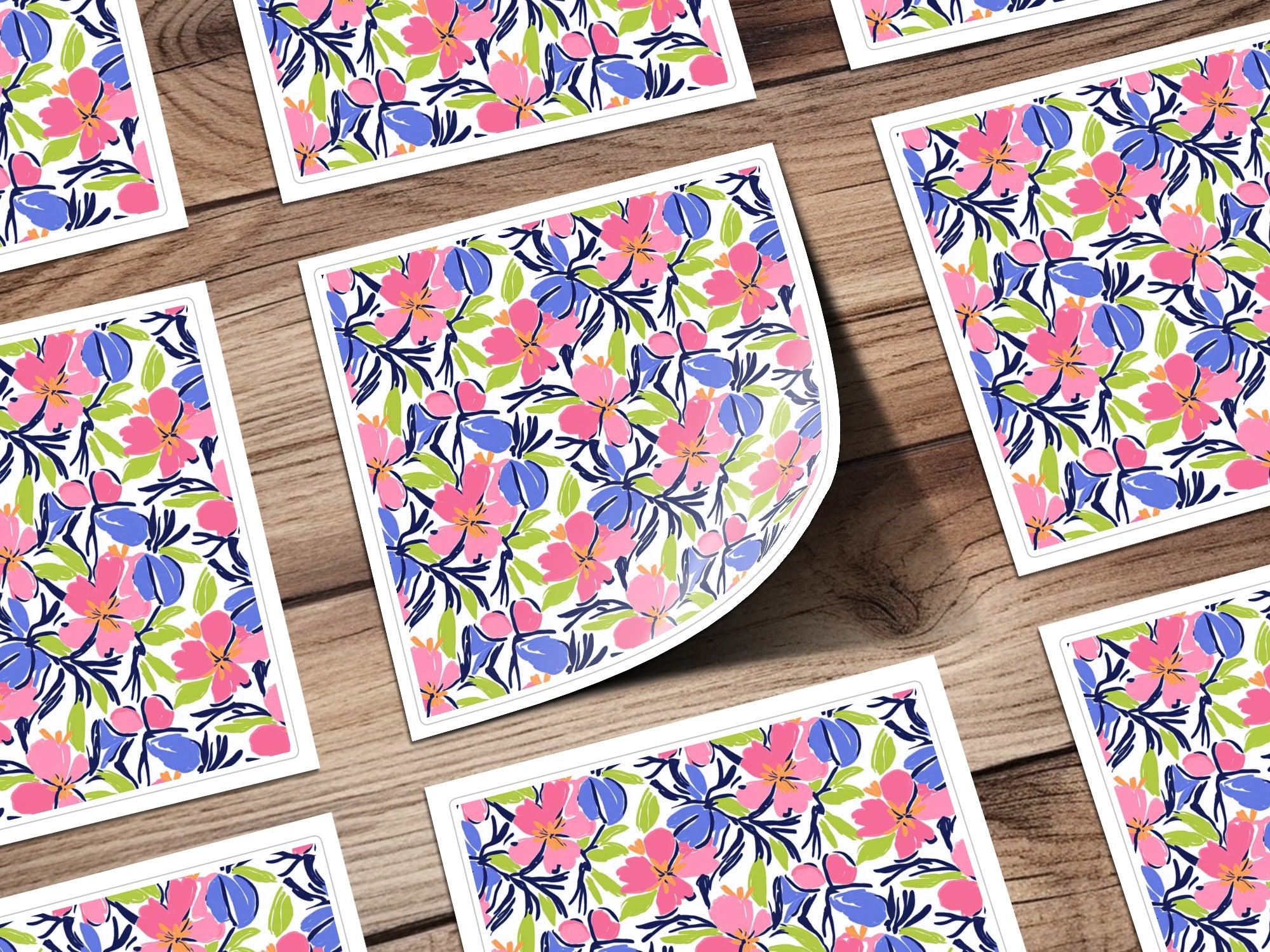 Vibrant Floral Digital Paper, Abstract Flower Pattern, Seamless Background, Preppy Pink Blue Green Design, Instant Download Art