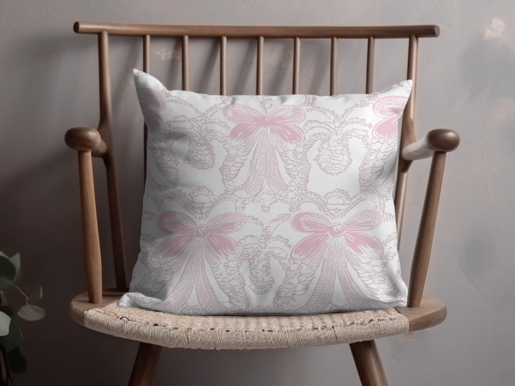 Elegant Pink and White Bow Pattern Throw Pillow