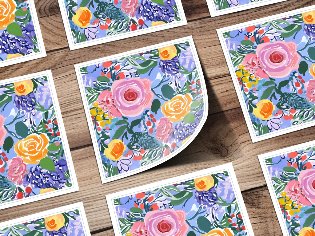 Fine Art Floral Seamless Pattern, Blue Pink Orange, Digital Paper, Gouache Floral Print, Fabric Design, Scrapbooking Paper