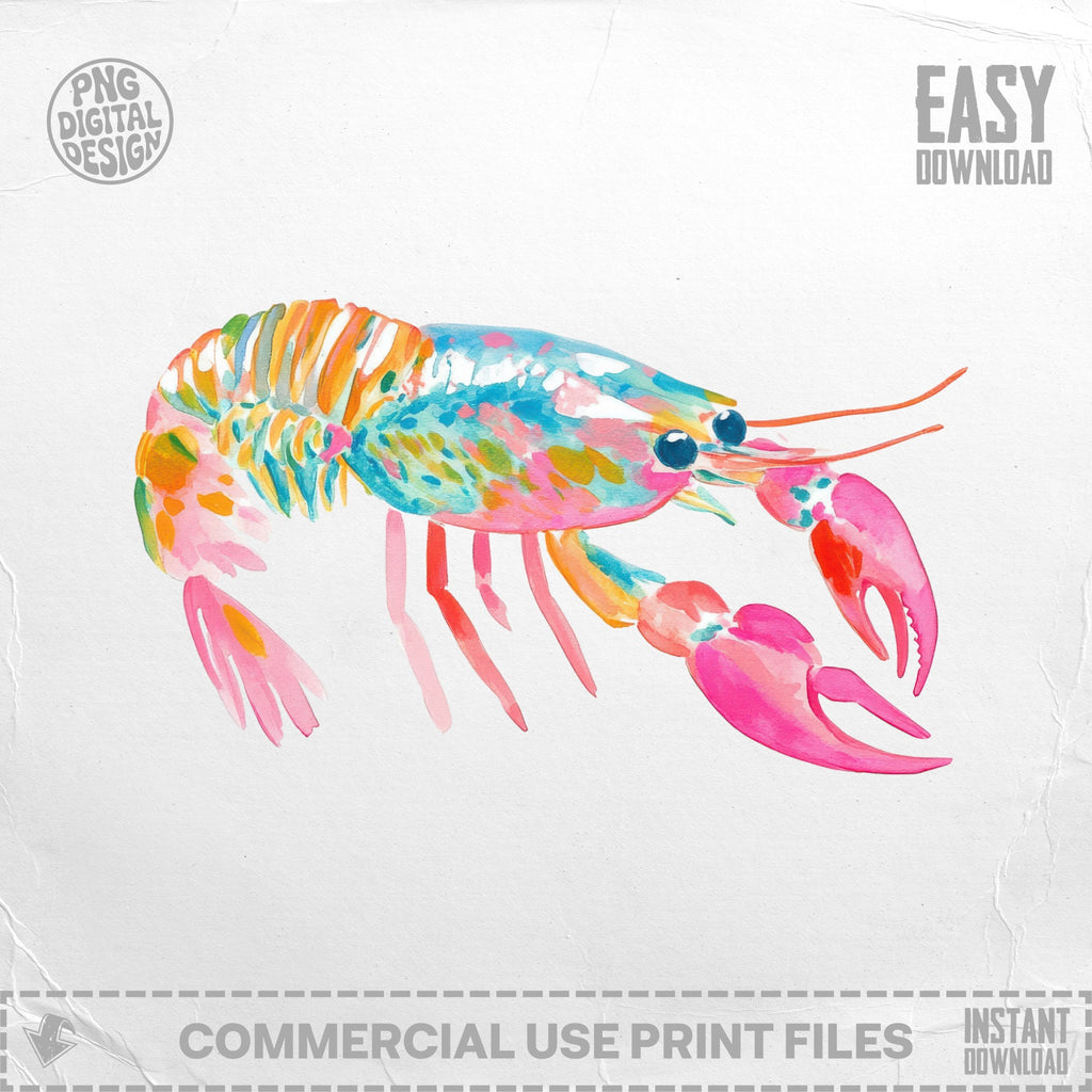 Colorful watercolor lobster illustration with "Easy Download" text.