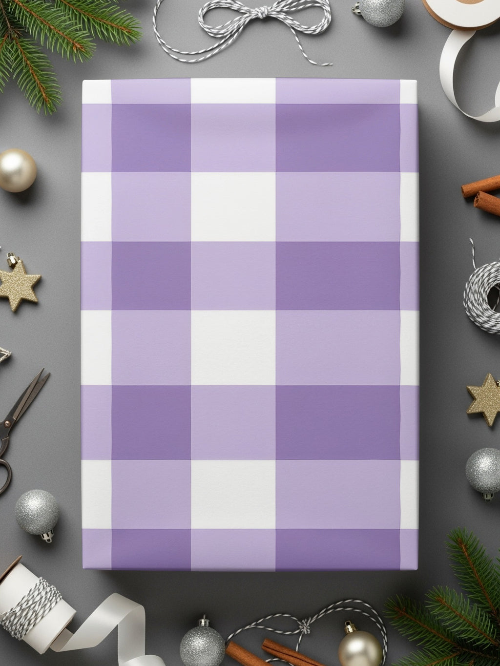 Lilac and White Checkered Gift Wrapping Paper Product