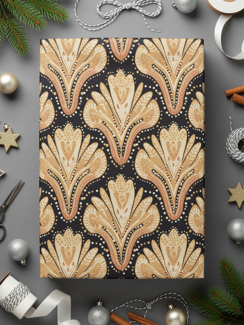 Elegant Festive Wrapping Paper with Intricate Pattern Design