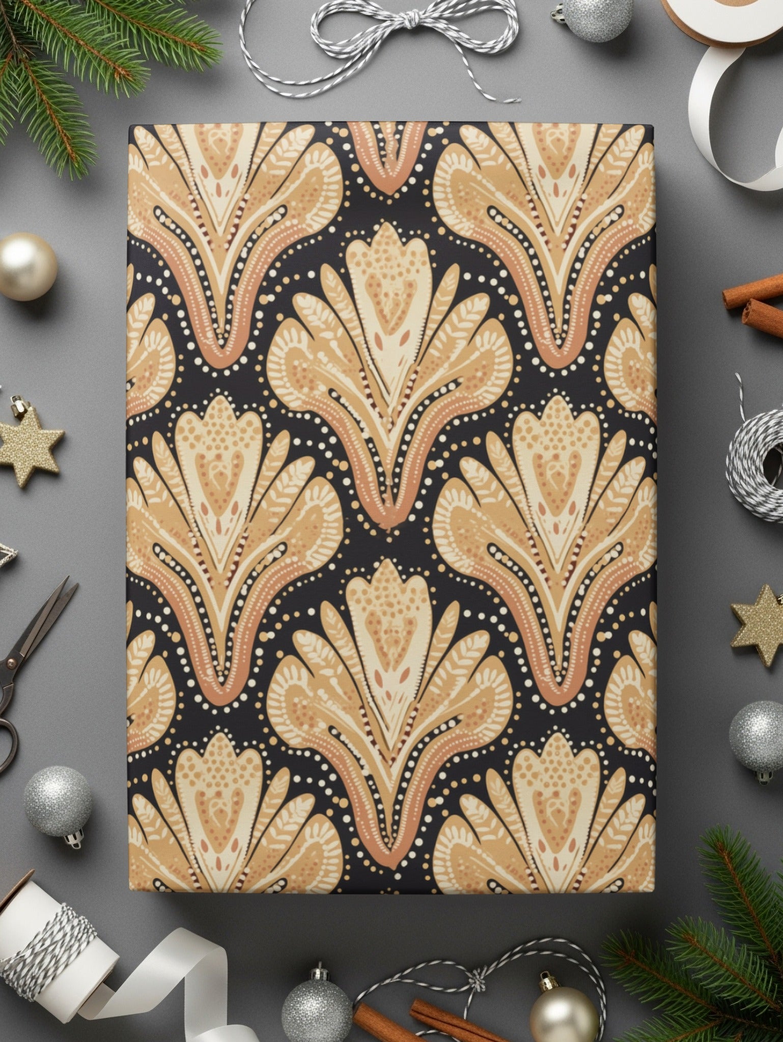Elegant Festive Wrapping Paper with Intricate Pattern Design