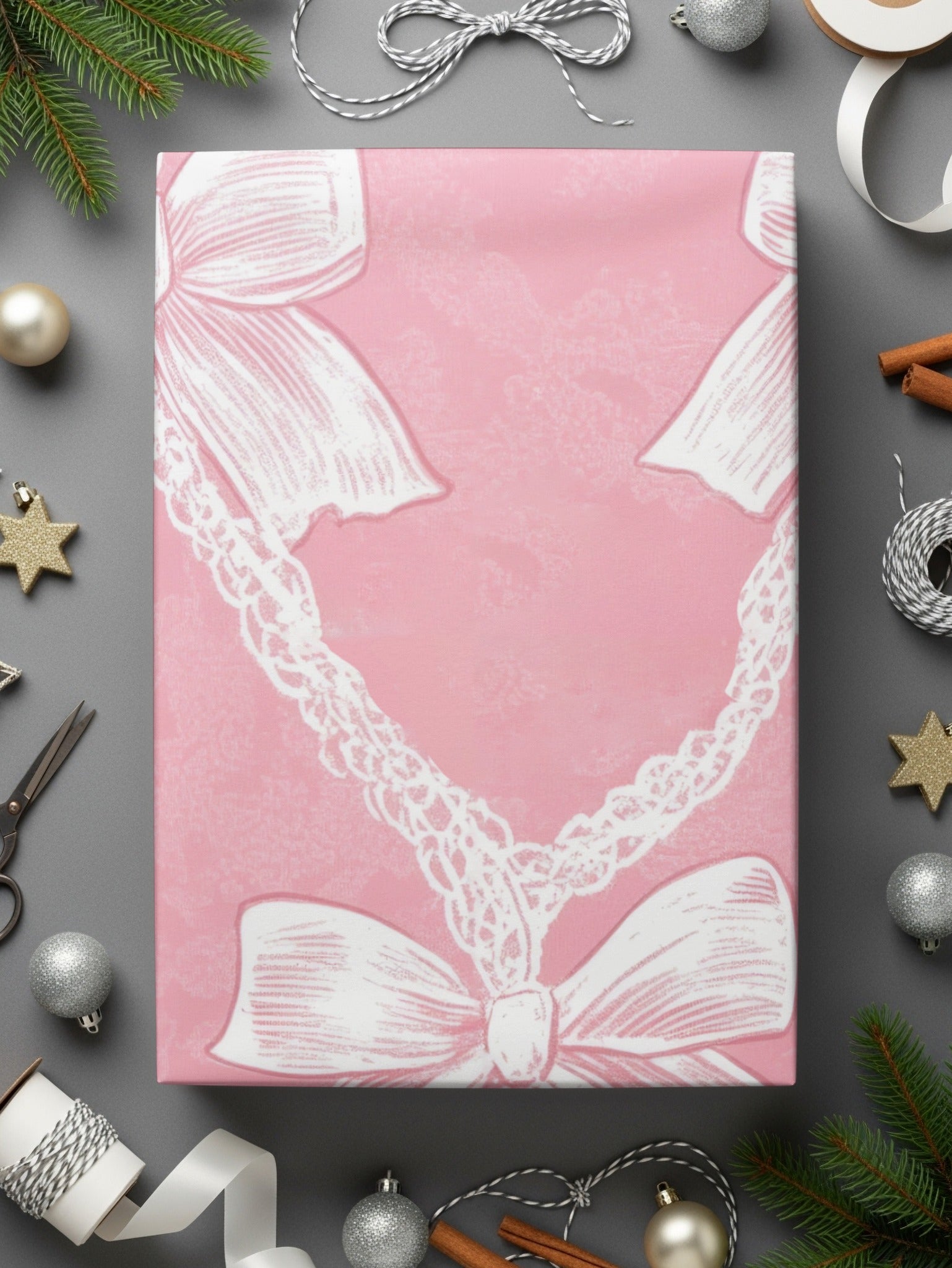Elegant Pink Gift Wrap with White Bows Design
