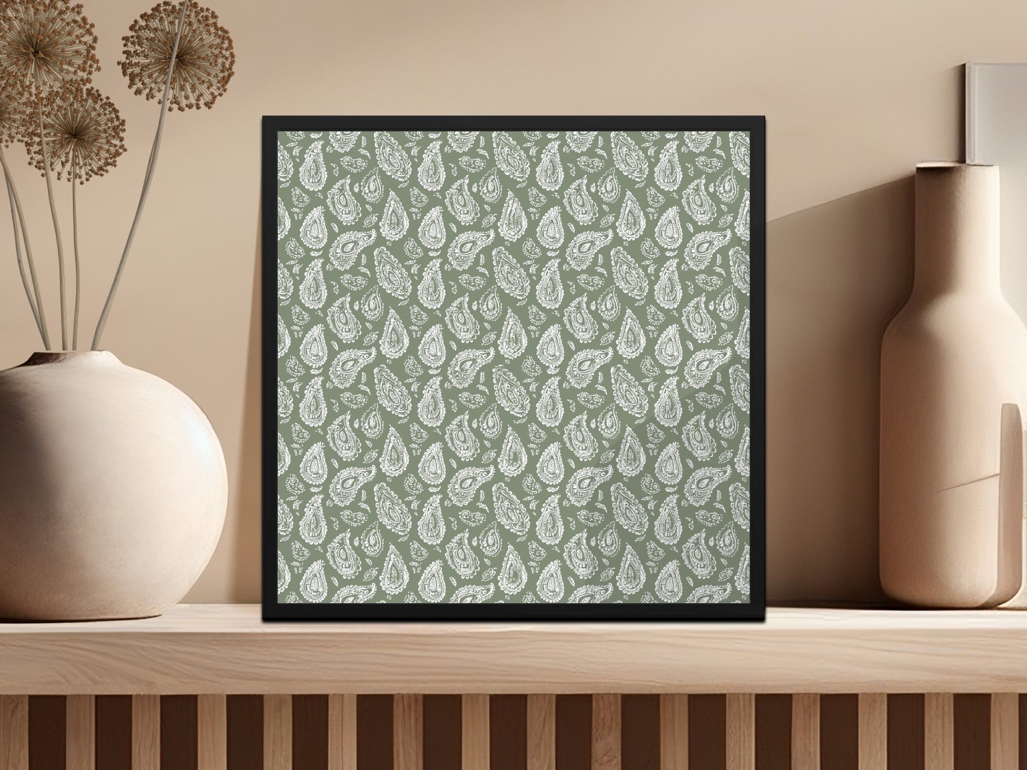 Elegant Paisley Floral Pattern Framed Artwork Decor