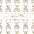 Seamless Pattern Watercolor Teddy Bears Pastel BY MOORE & MOUNTAIN product type
watercolor, teddy bear, seamless pattern, pastel colors, nursery design, baby theme, kids decor, cute animal, gentle print, rainbow bow, playful art, fabric design, digital background, DIY projects, gift wrapping, children's room, baby shower, graphic art, Moore Mountain, whimsical design