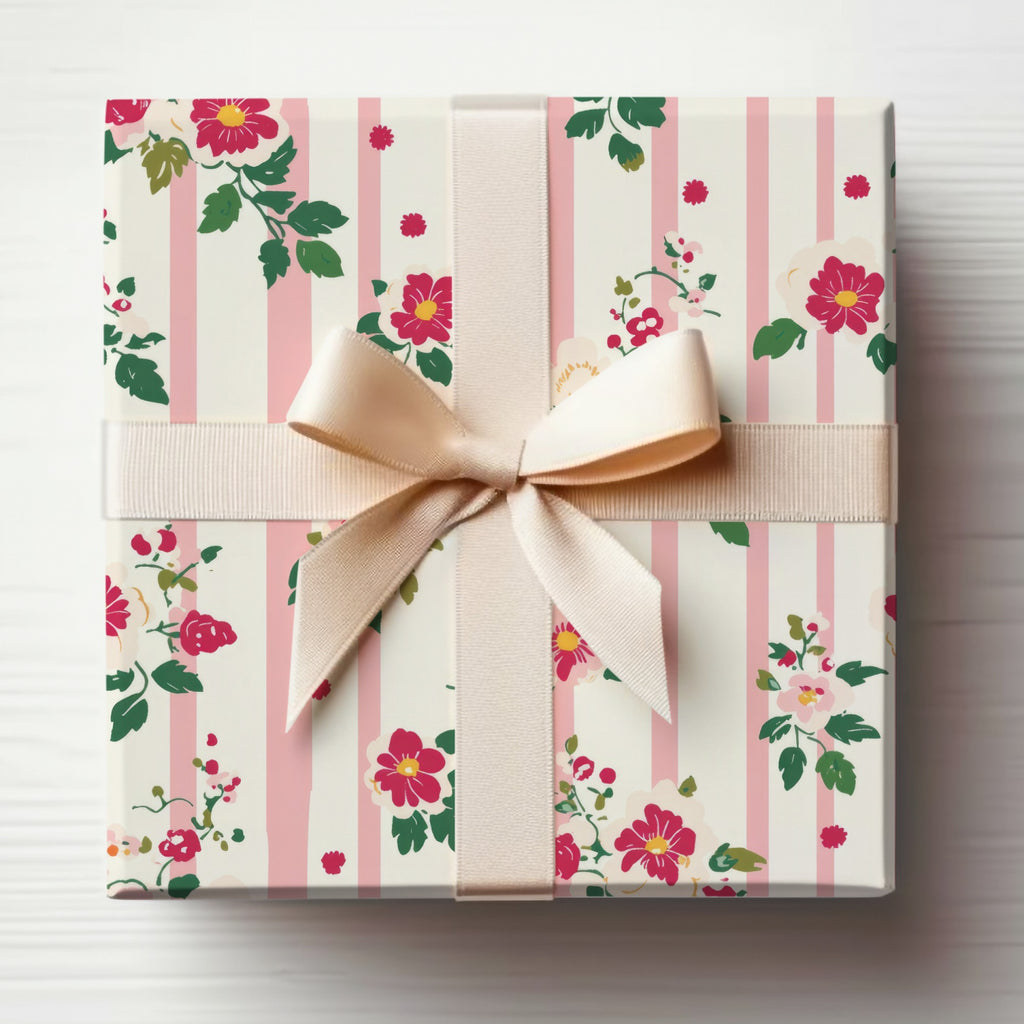 Elegant Floral Striped Gift Wrapping Paper for Any Occasion