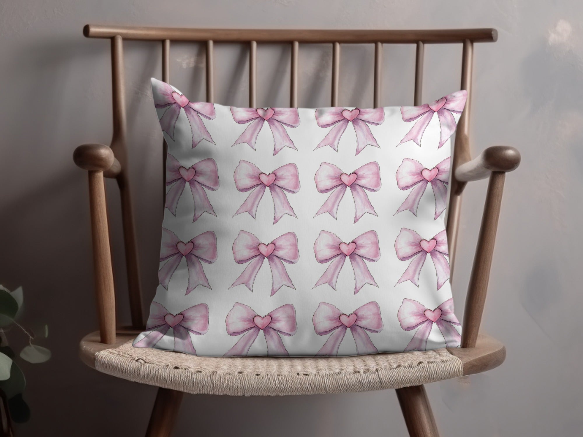 Pink Bow Pattern Throw Pillow for Modern Home Decor