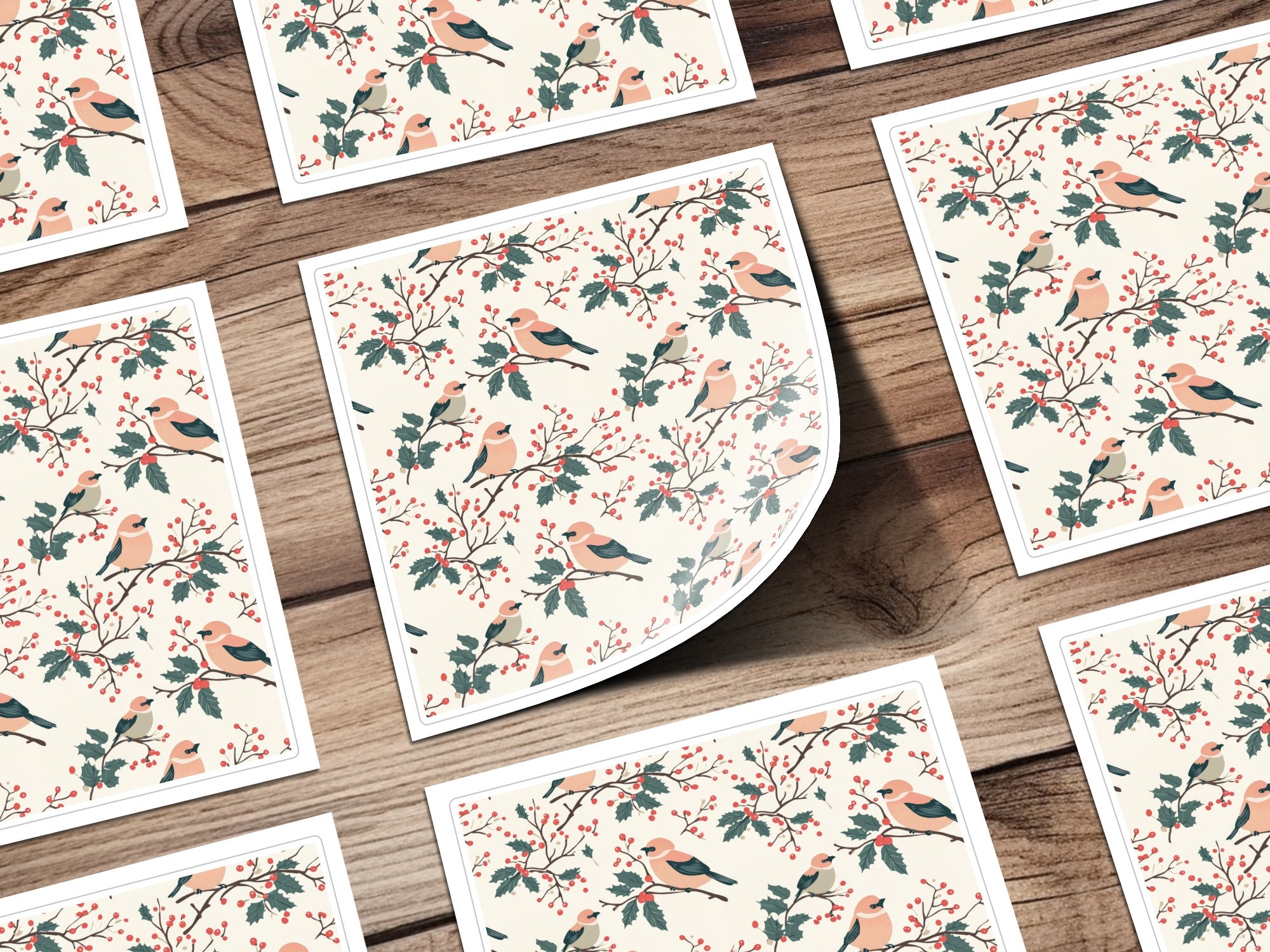 Bird and Berry Patterned Square Sticker Sheet