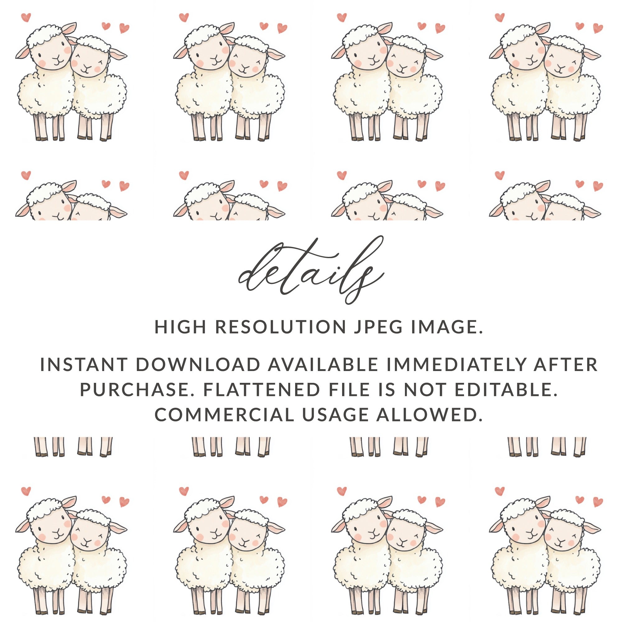 Sweet Cartoon Sheep Love Hearts Clipart Digital File product type