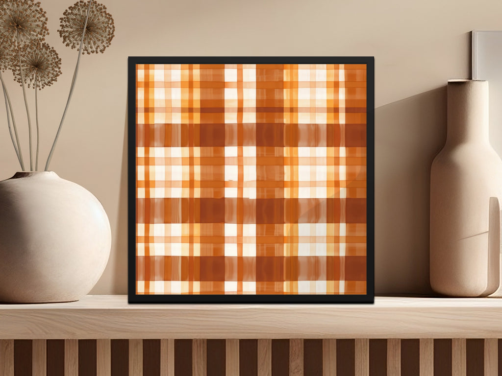 Orange and White Plaid Pattern Art Print Wall Decoration