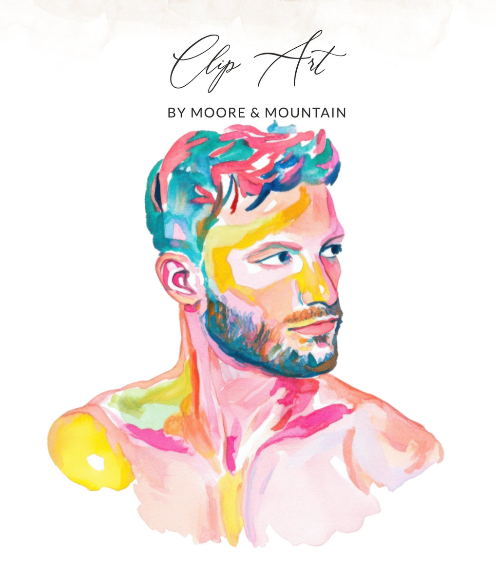 Watercolor painting of a man's bust in vibrant, abstract colors.