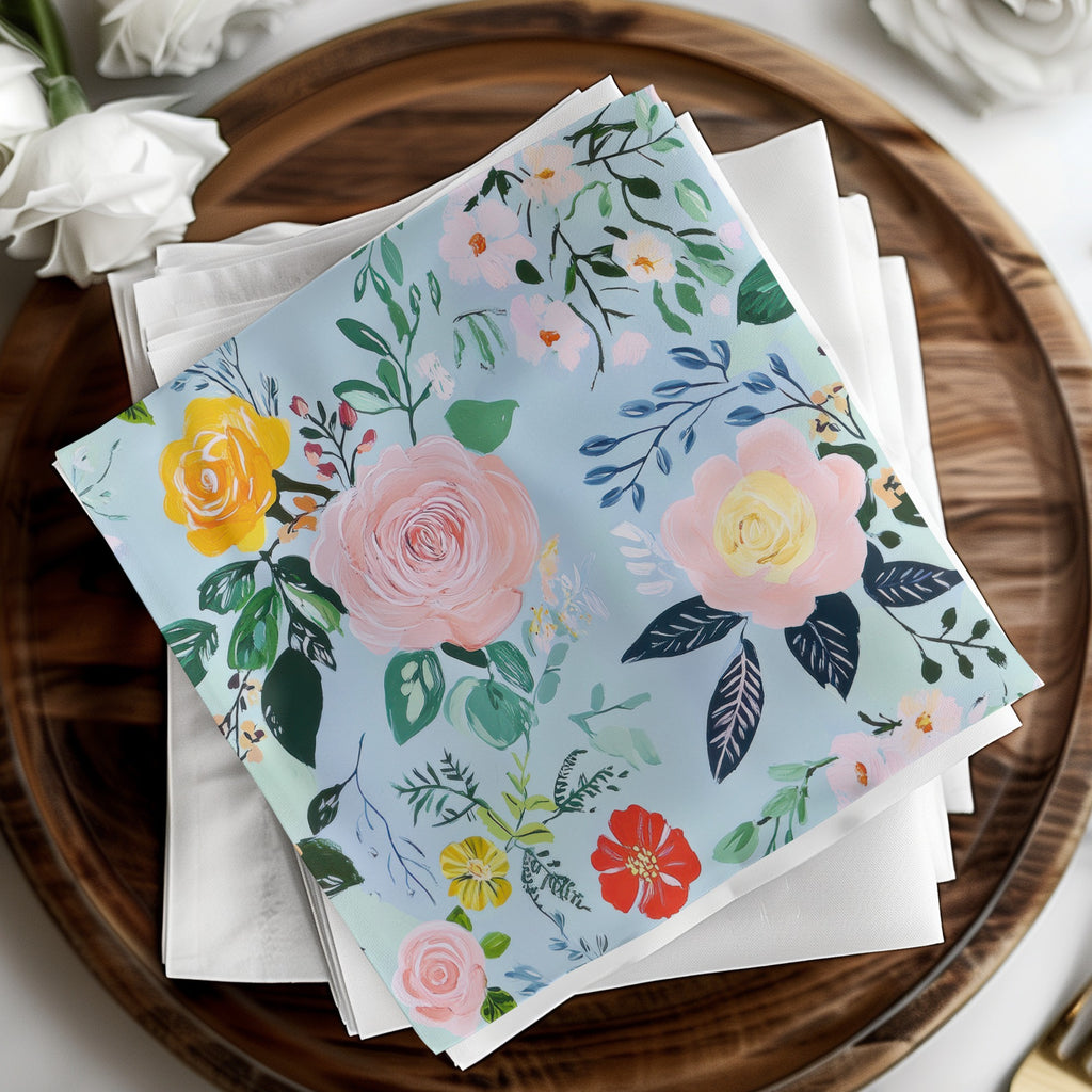 Acrylic Seamless Pattern, Modern Gouache Painted Floral, Blue Floral Digital Paper, Fine Art Floral Print, Fabric Design