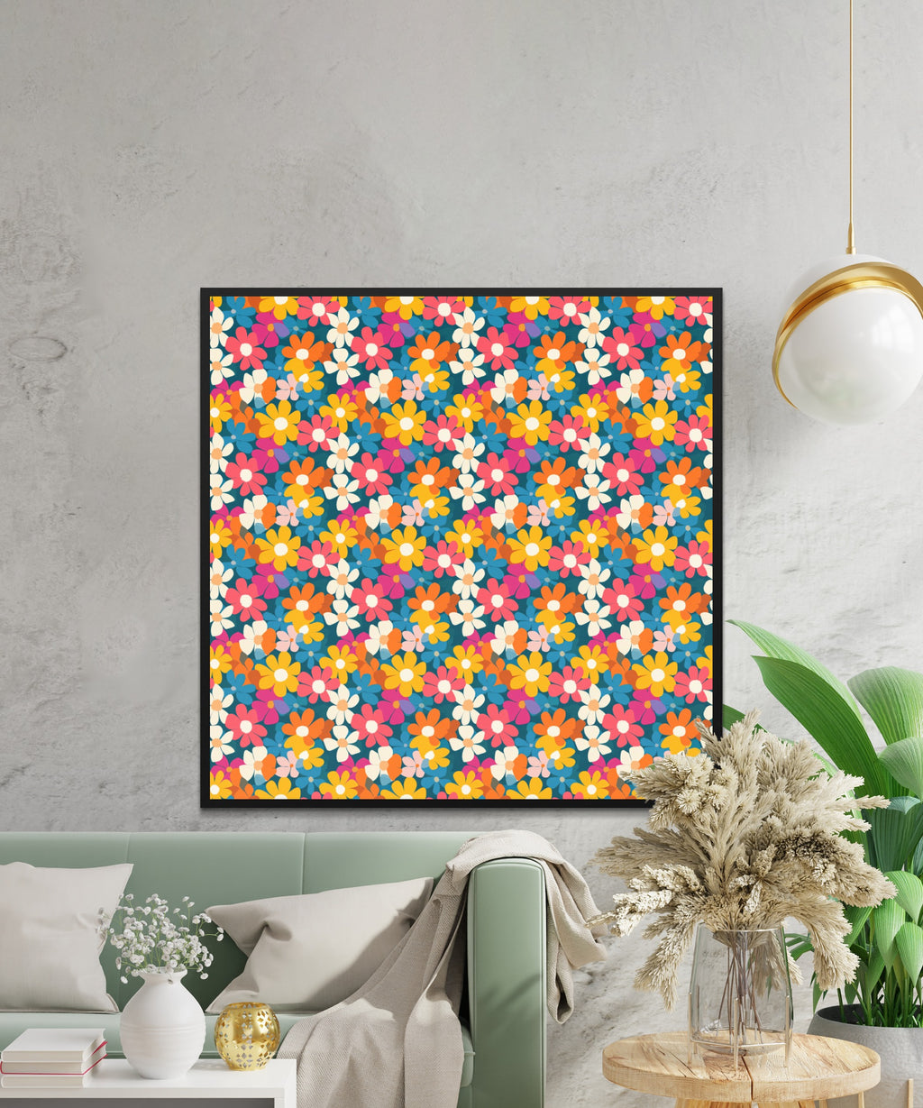 Vibrant Colorful Floral Pattern Retro Style Artwork product type
Floral pattern, Retro design, Vibrant colors, Flower print, Botanical art, Abstract floral, Daisy pattern, Repeating print, Colorful flowers, Groovy aesthetic, Pop art style, Home decor, Wall art, Art print, Bright pattern, Funky flowers, Mid century, Boho chic, Happy design, Artistic blooms