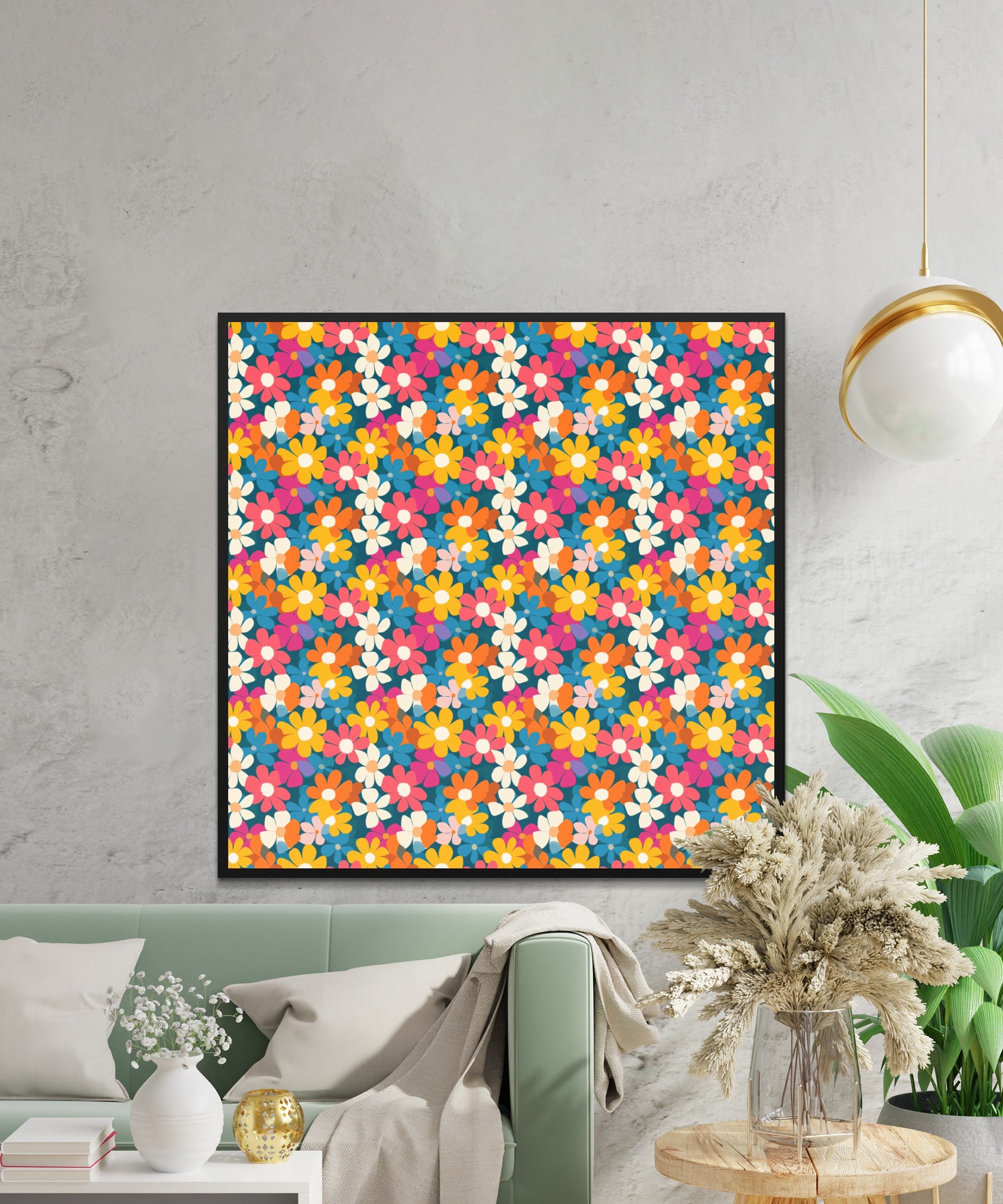 Vibrant Colorful Floral Pattern Retro Style Artwork product type
Floral pattern, Retro design, Vibrant colors, Flower print, Botanical art, Abstract floral, Daisy pattern, Repeating print, Colorful flowers, Groovy aesthetic, Pop art style, Home decor, Wall art, Art print, Bright pattern, Funky flowers, Mid century, Boho chic, Happy design, Artistic blooms