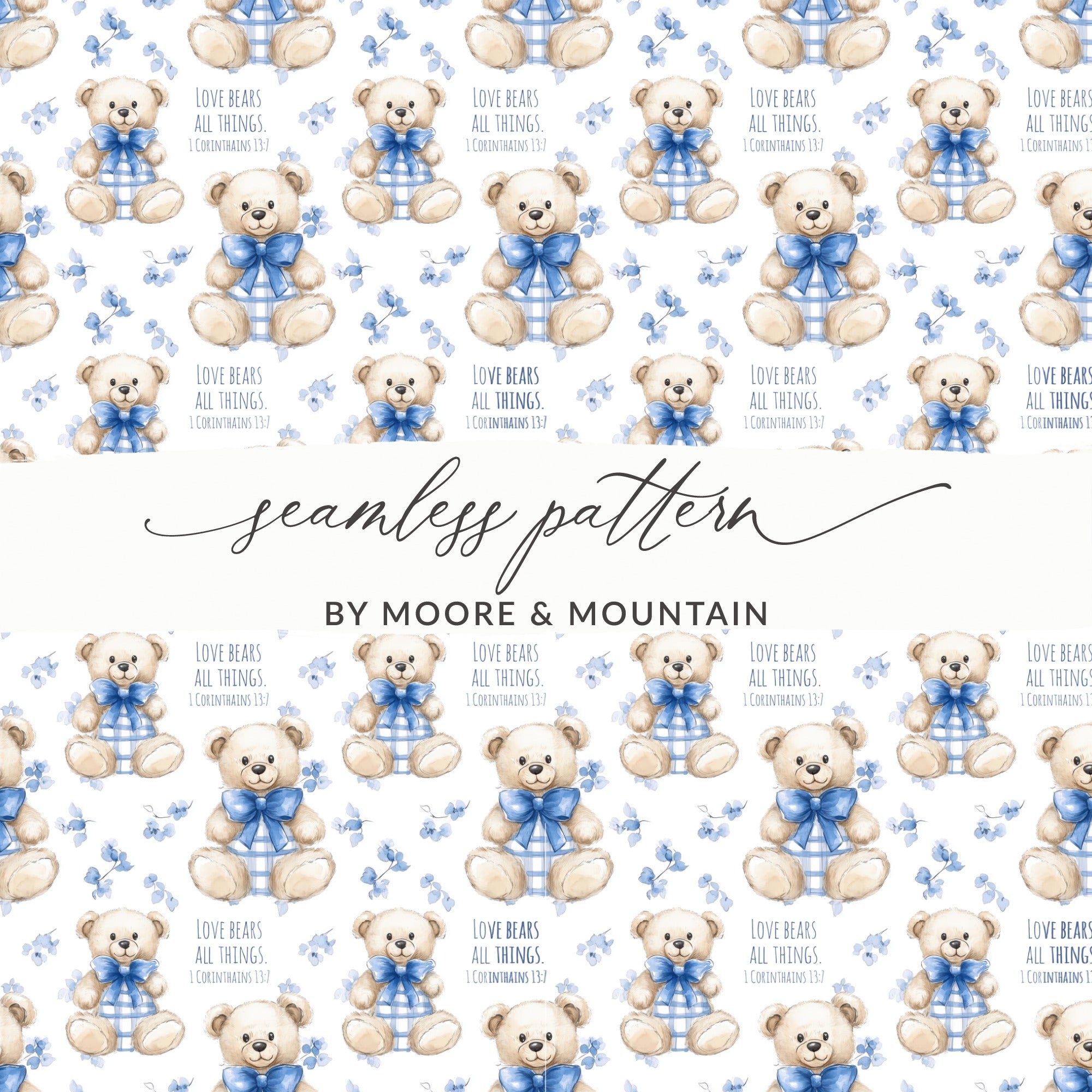Love Bears All Things 1 Corinthians 13:7 seamless pattern