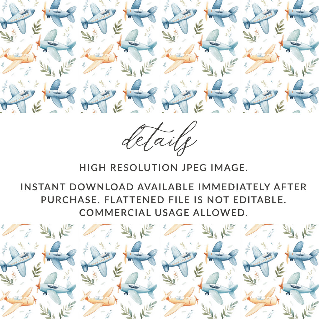 Cute Whimsical Watercolor Airplane Seamless Pattern product type