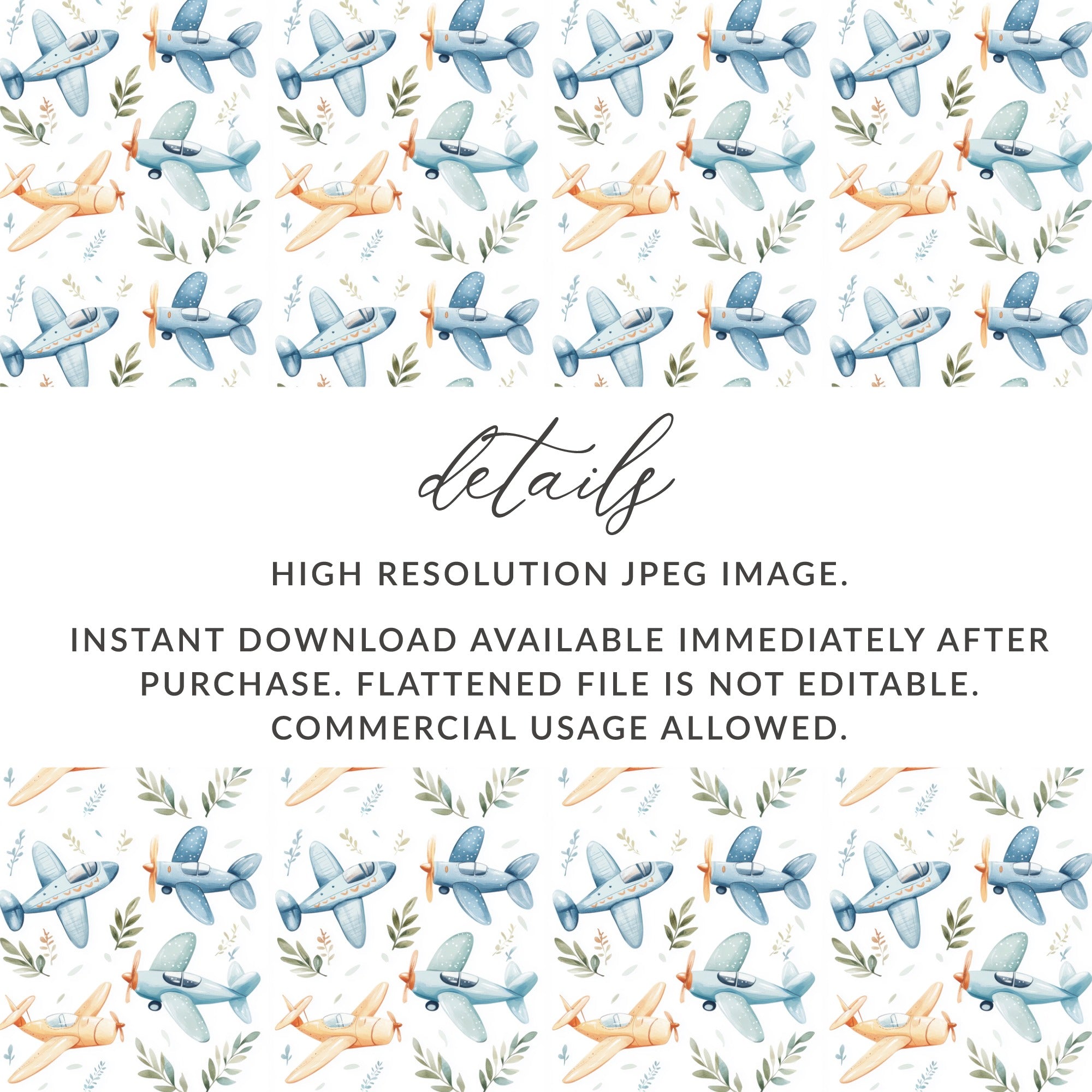 Cute Whimsical Watercolor Airplane Seamless Pattern product type