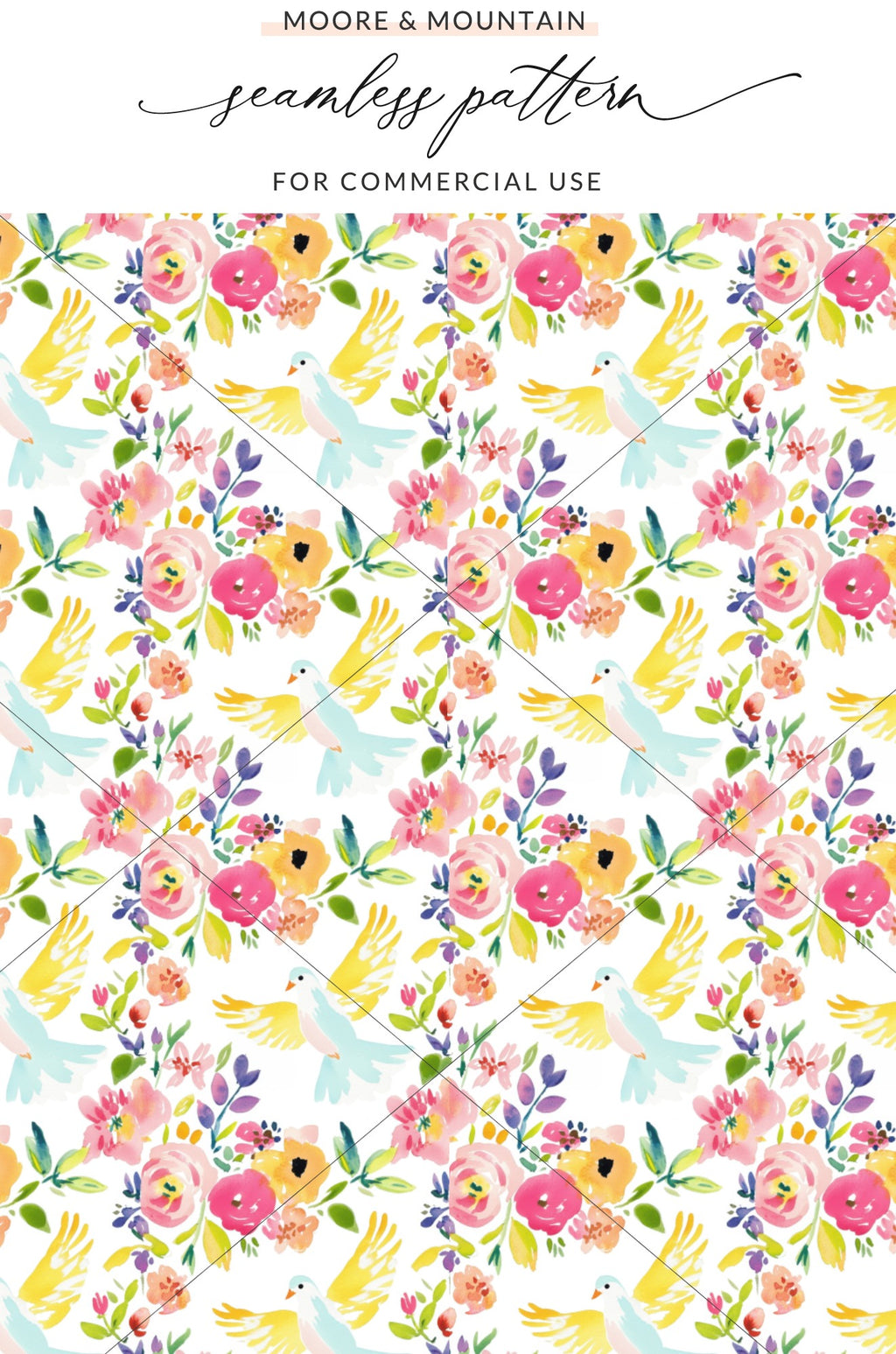 Floral Pattern with Birds Seamless Design for Commercial Use