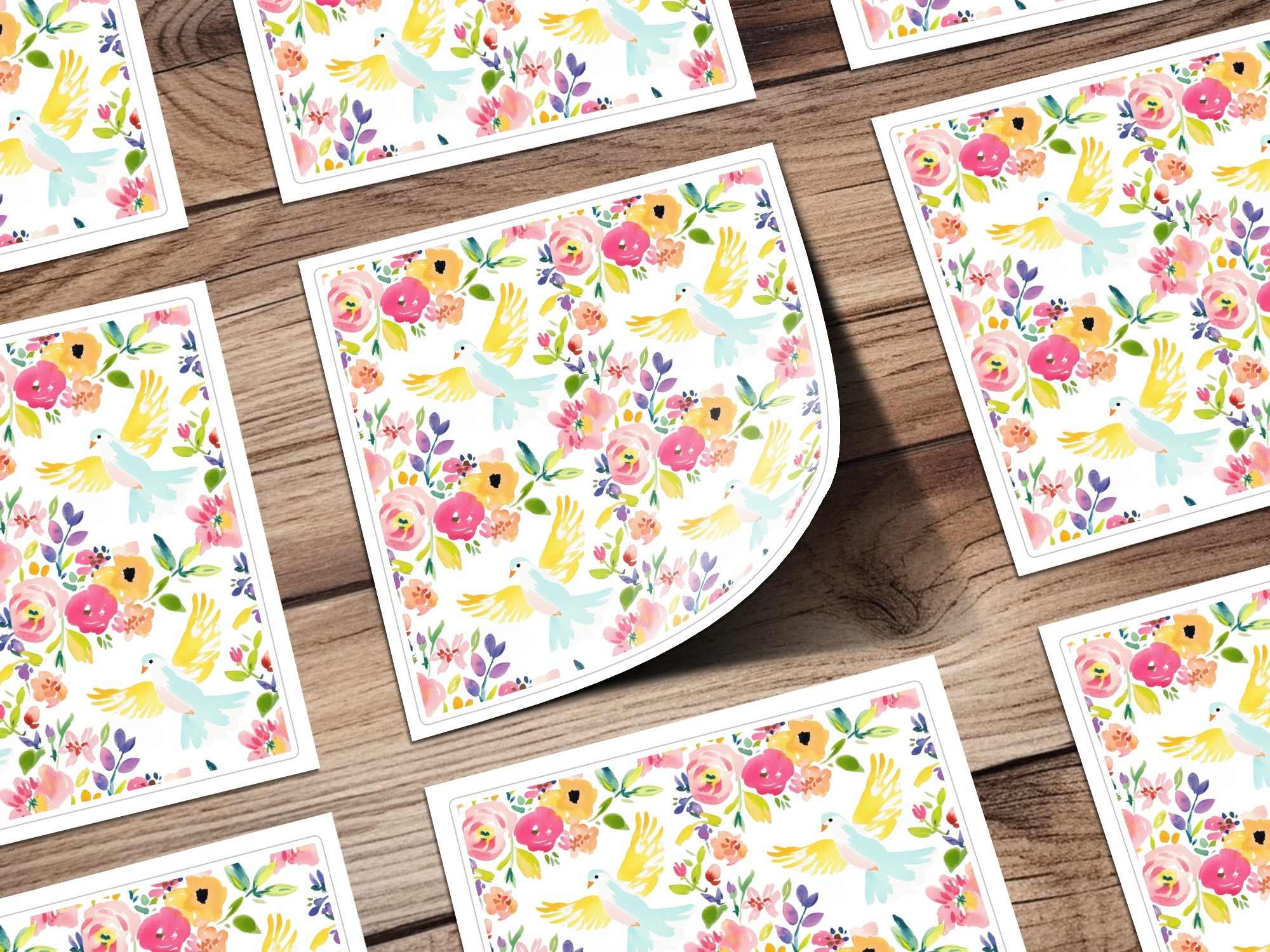 Vibrant Floral and Bird Print Design Sticker Sheet